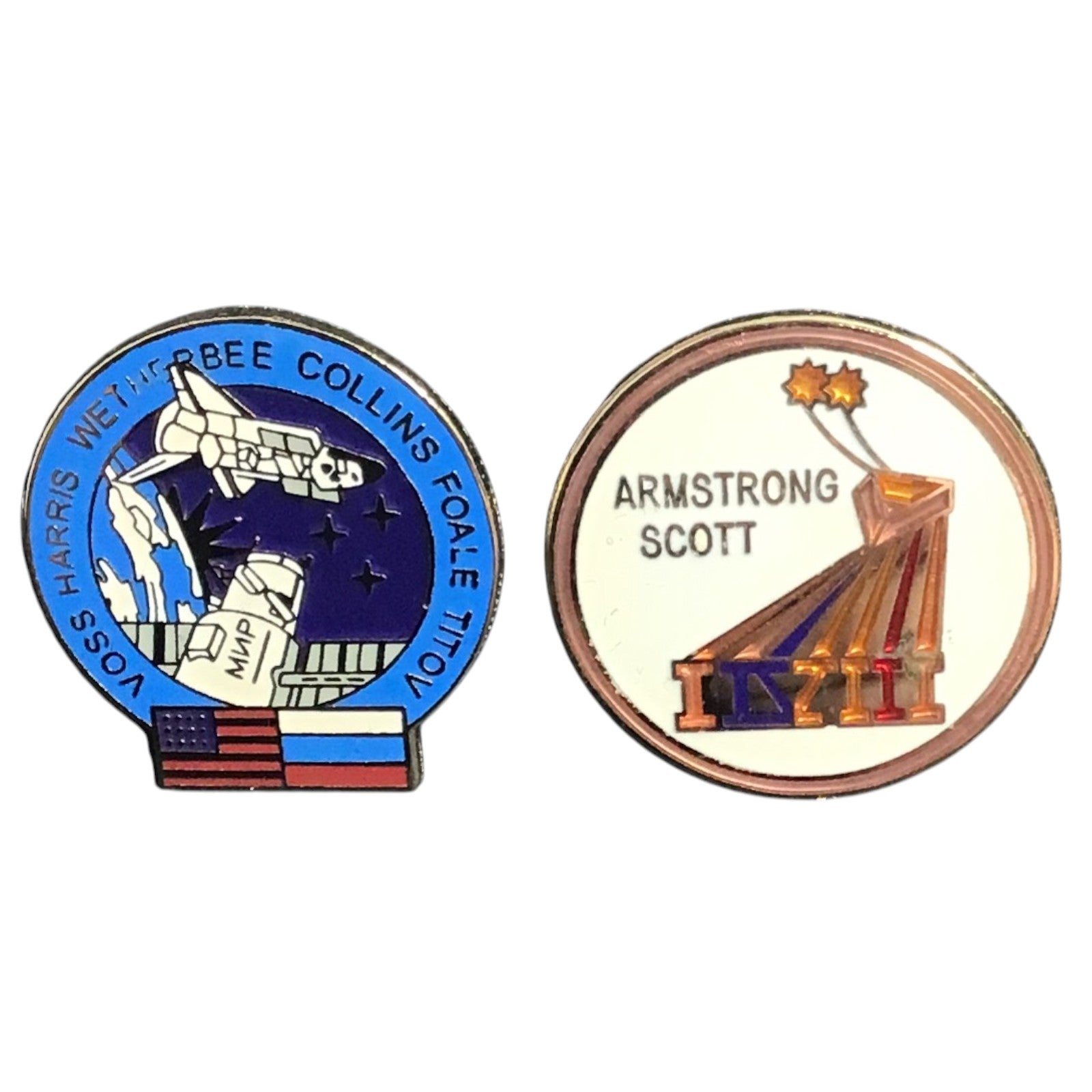 Vintage NASA Space Shuttle & Armstrong Scott Astronaut Pins