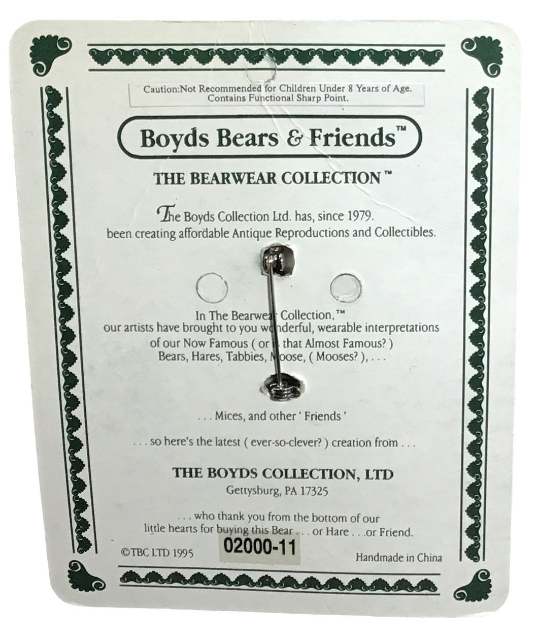 Boyds Bearwear Collectible Pin – FoB 2000 Event Piece #02000-11 – Vintage Bear Accessory (New in Package)