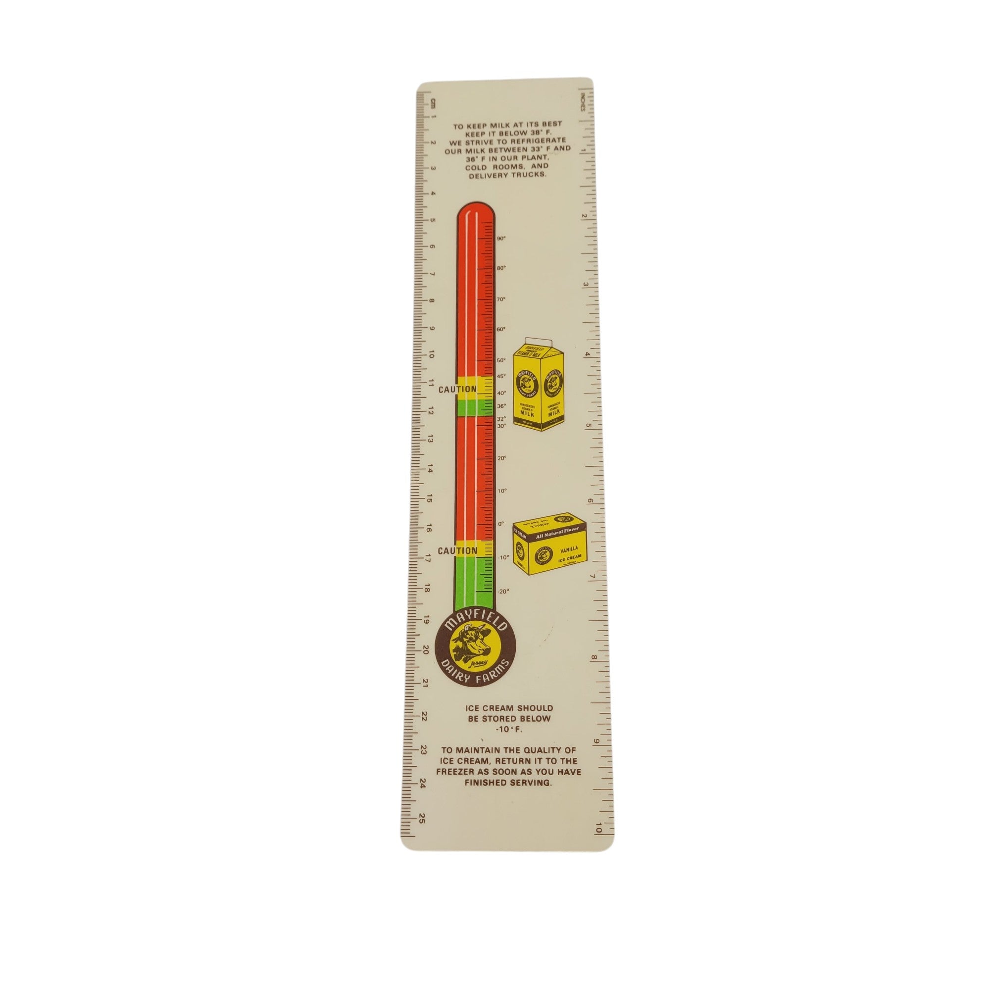 Vintage Mayfield Dairy Farms Ruler – Nutrition & Temperature Guide