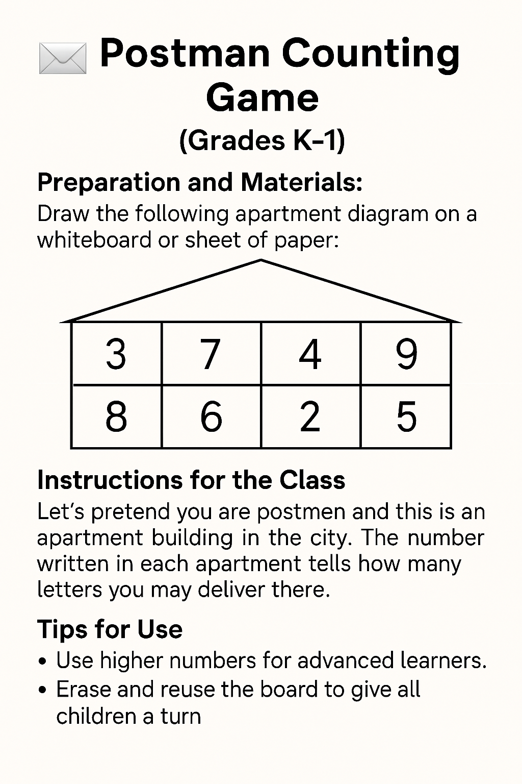 Postman Counting Game (Grades K–1)