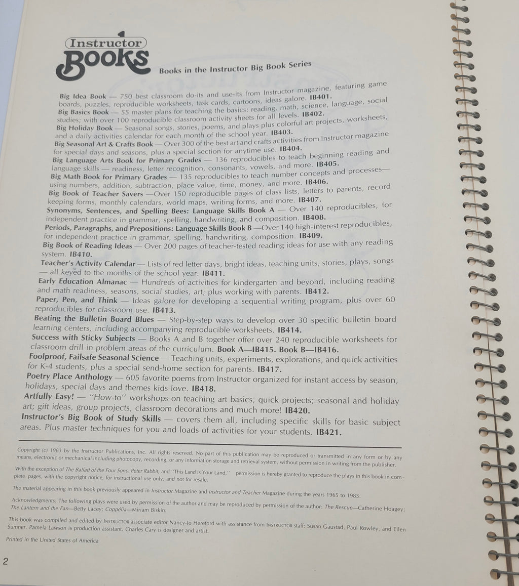 Instructor's Big Book of Plays – Vintage Spiralbound Classroom Theater Guide