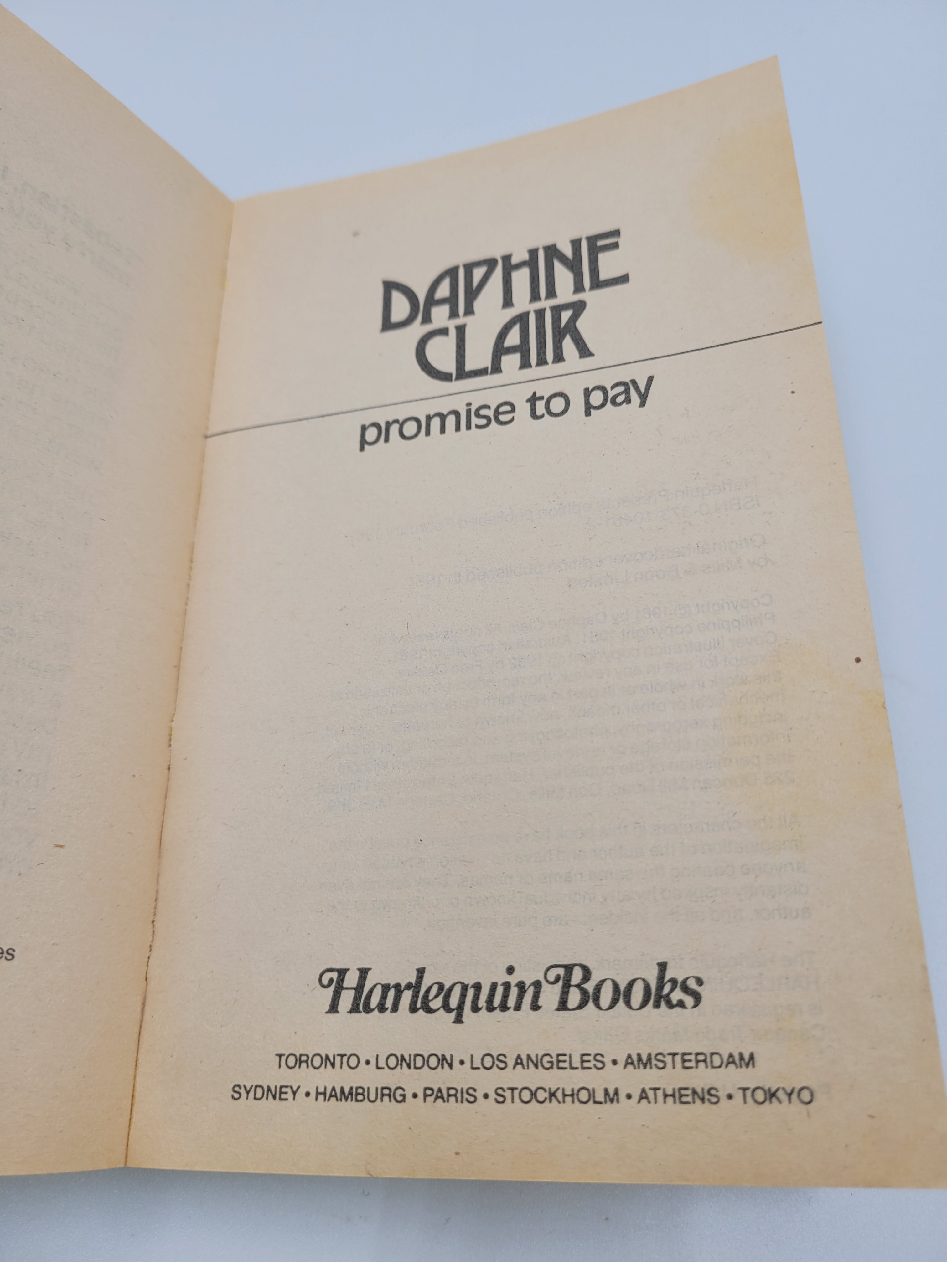 Promise to Pay by Daphne Clair – Harlequin Presents #481 (1982) – Vintage Romance Paperback