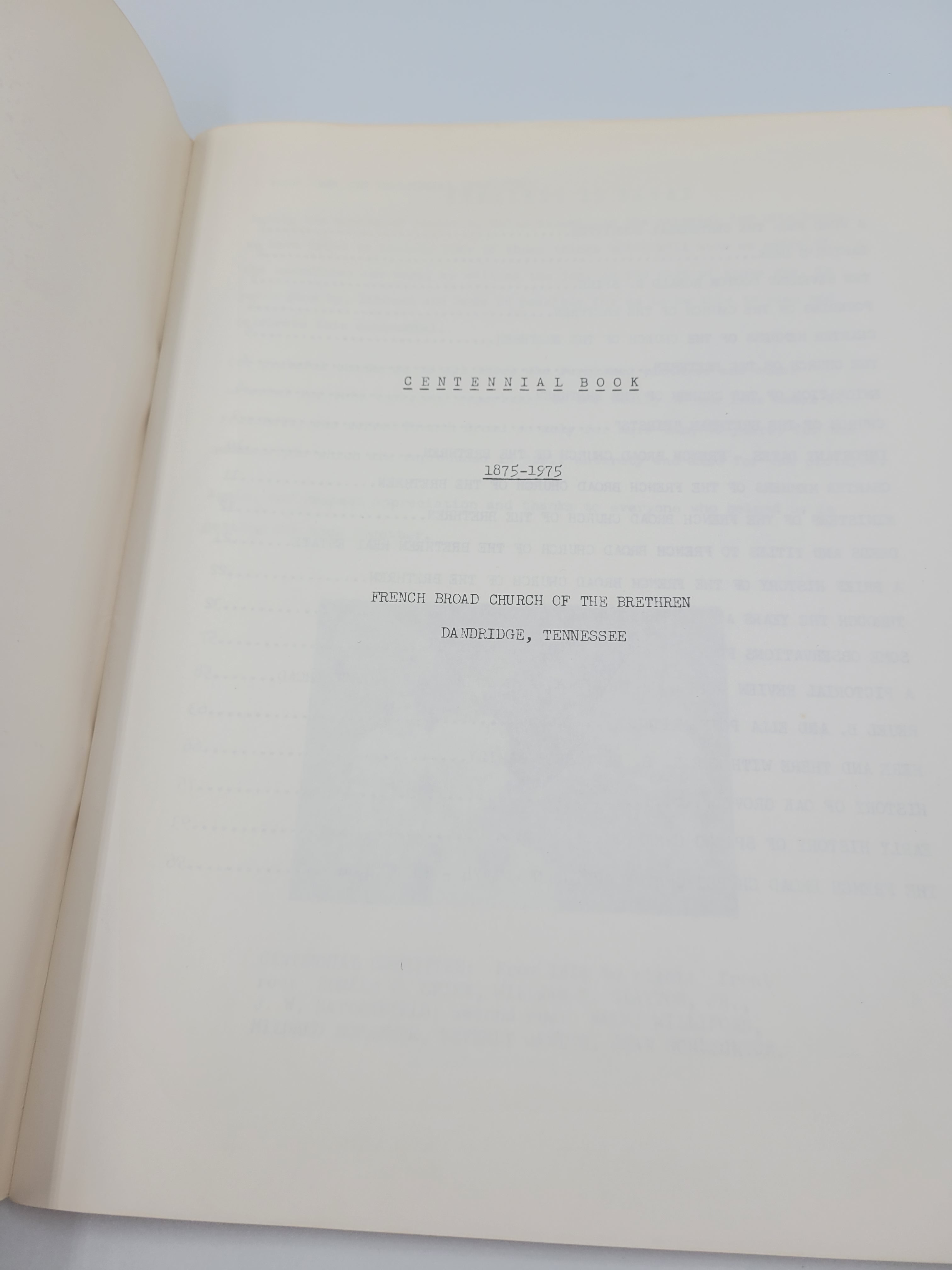 Centennial Book – French Broad Church of the Brethren (1875–1975) | Dandridge, Tennessee History