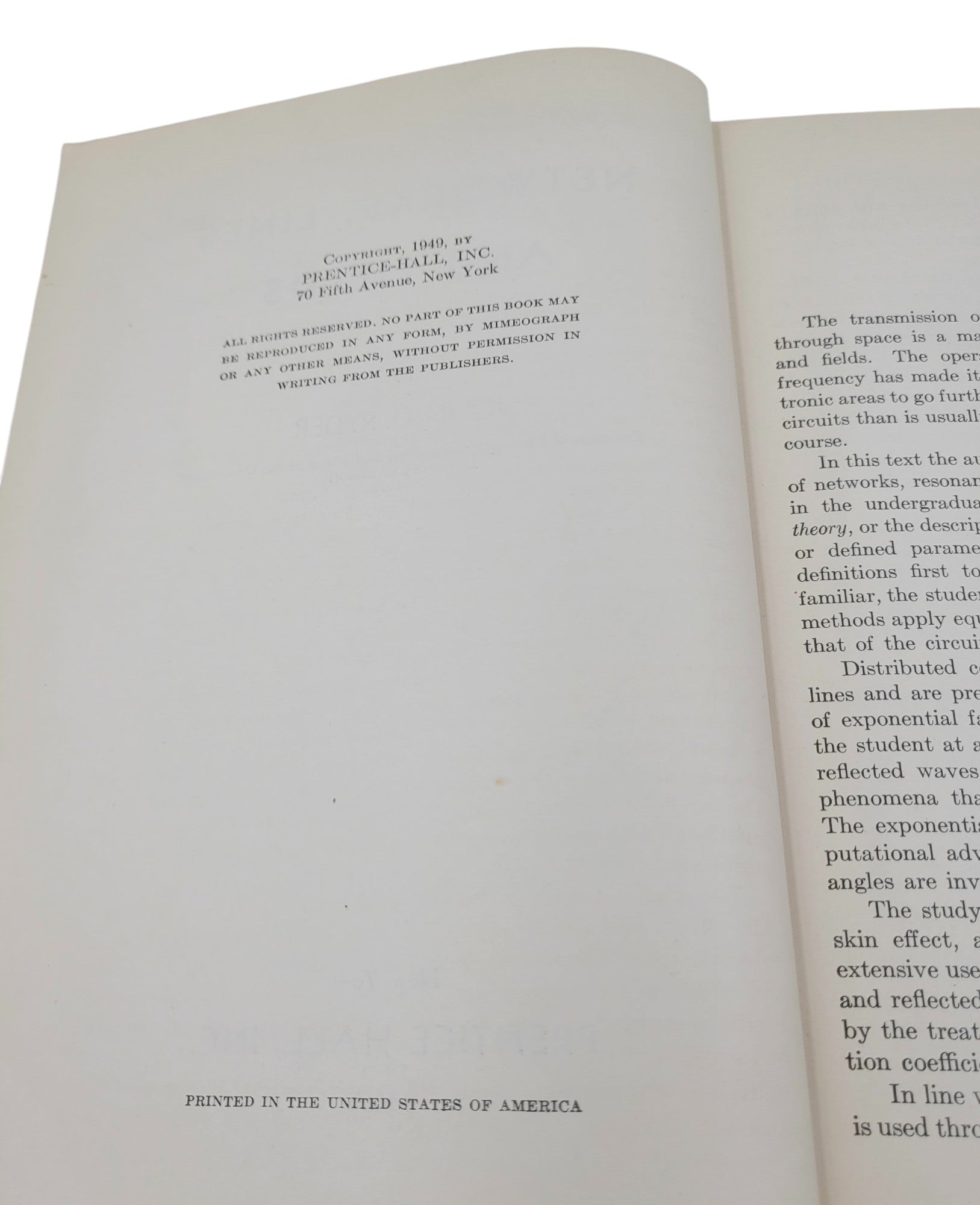 Networks, Lines and Fields by John D. Ryder – 1949 First Edition – Prentice-Hall – Vintage Electrical Engineering Hardcover