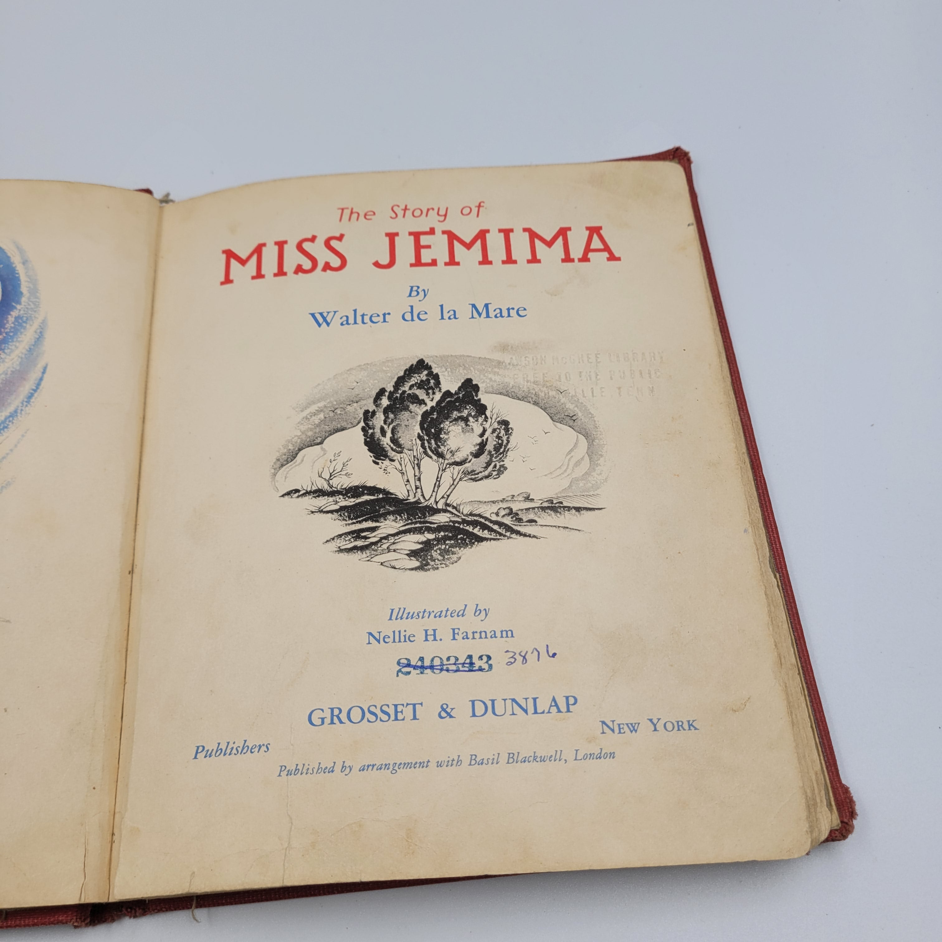The Story of Miss Jemima by Walter de la Mare (1940) – Illustrated Vintage Ex-Library Edition