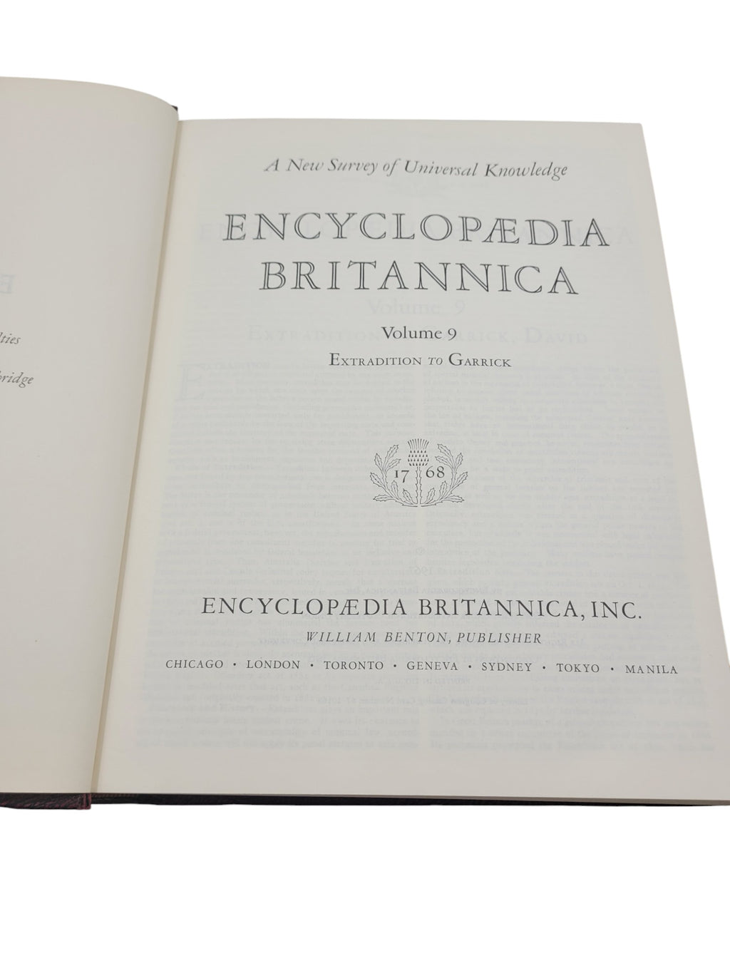 Encyclopaedia (Encyclopedia) Britannica Volume 9 (1967) – "Extradition" to "Garrick, David" | Maroon Leatherette with Gold Embossing