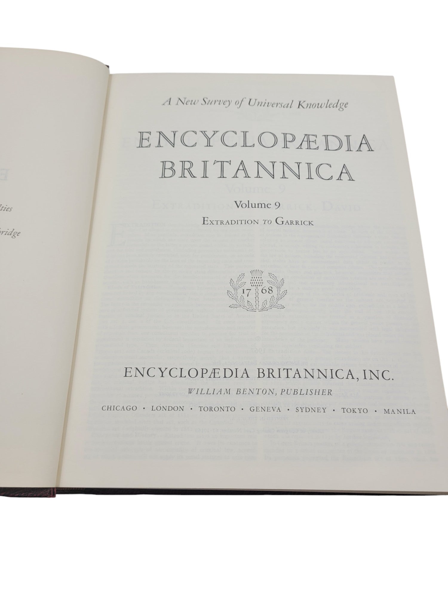 Encyclopaedia (Encyclopedia) Britannica Volume 9 (1967) – "Extradition" to "Garrick, David" | Maroon Leatherette with Gold Embossing