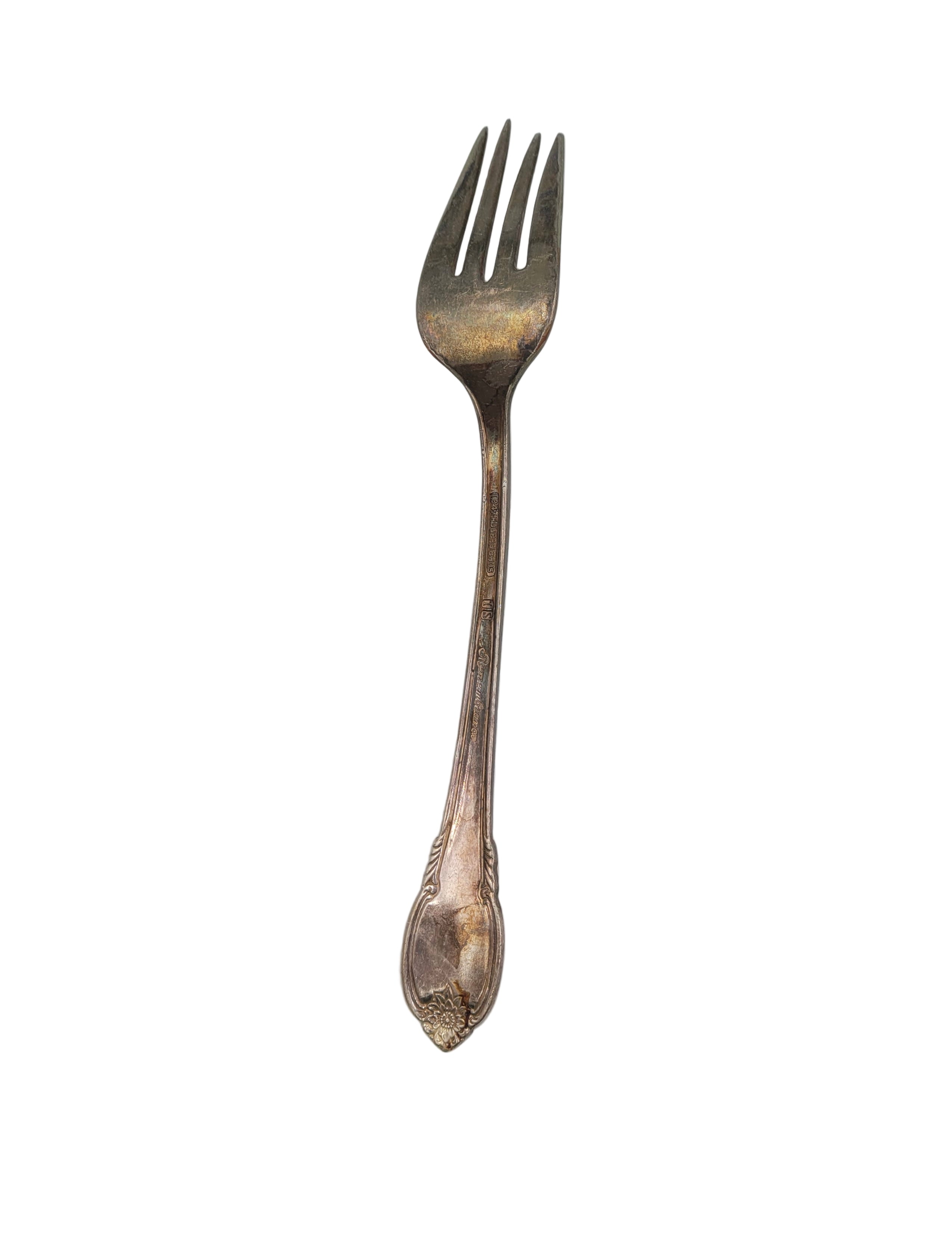 Vintage 1847 Rogers Bros Silverplate Fork – Ornate Handle – Bent Prong – Tarnished Patina