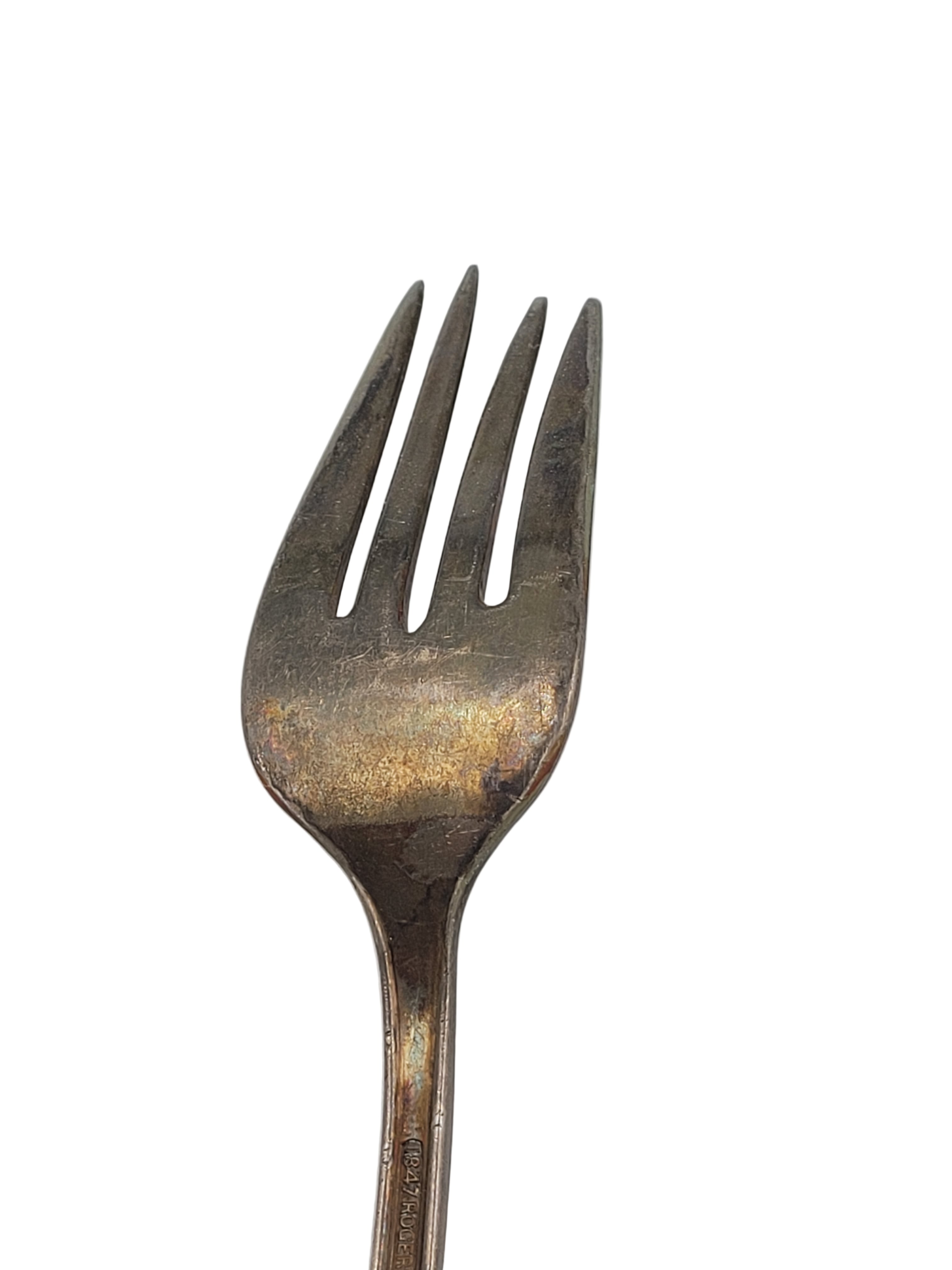 Vintage 1847 Rogers Bros Silverplate Fork – Ornate Handle – Bent Prong – Tarnished Patina