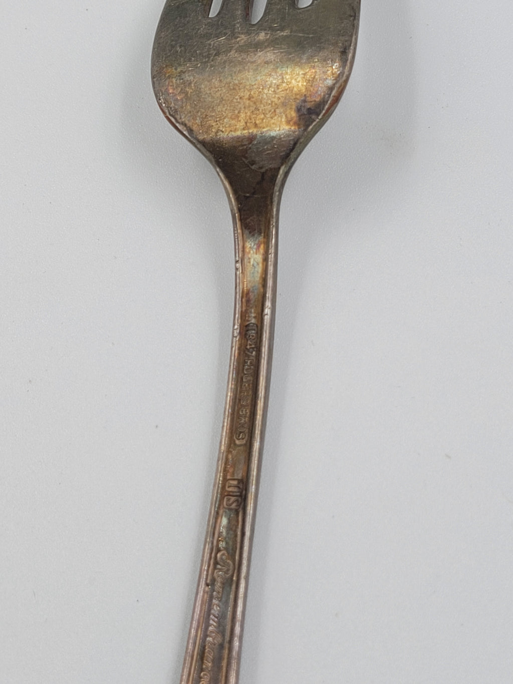 Vintage 1847 Rogers Bros Silverplate Fork – Ornate Handle – Bent Prong – Tarnished Patina