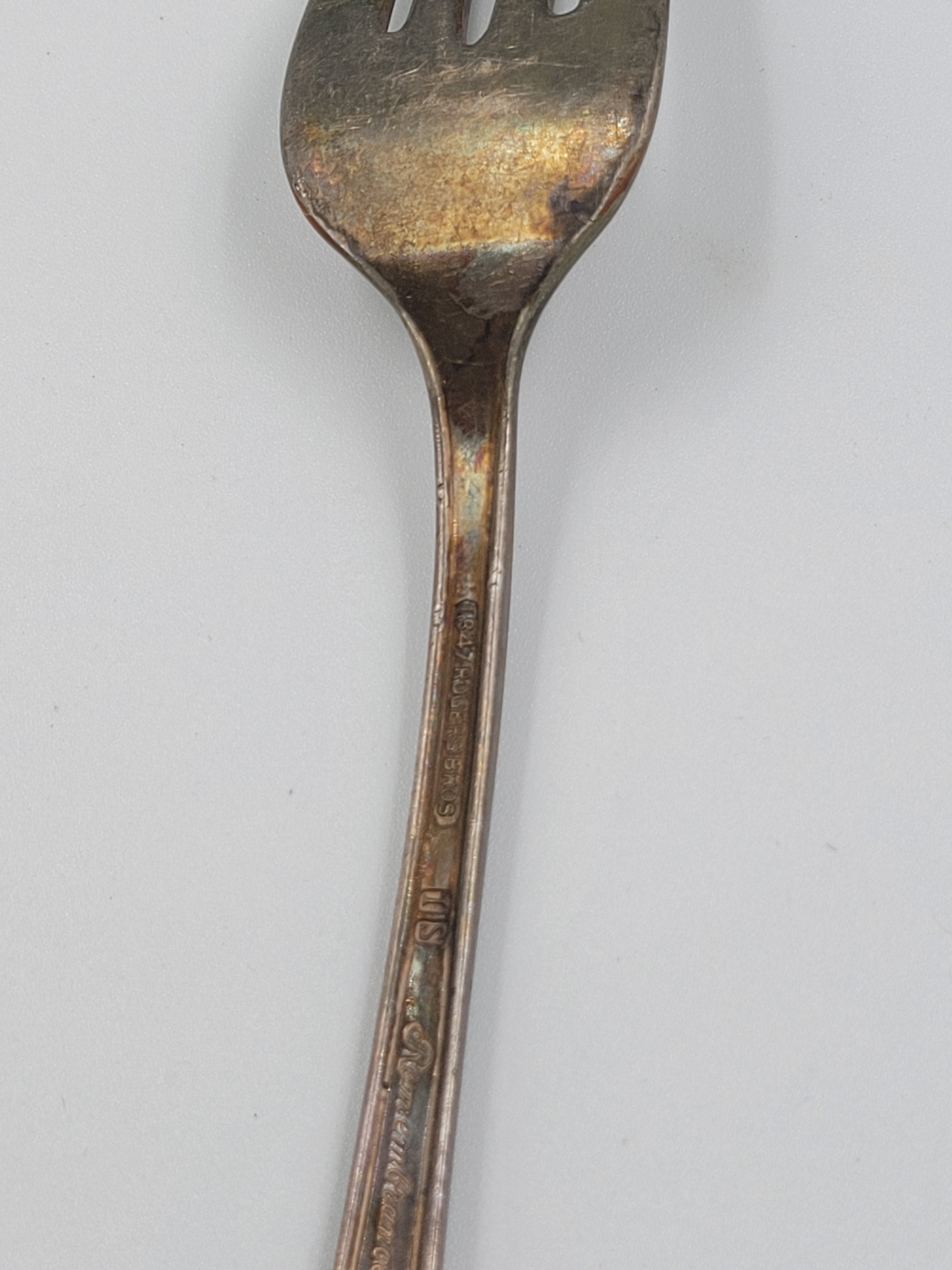 Vintage 1847 Rogers Bros Silverplate Fork – Ornate Handle – Bent Prong – Tarnished Patina