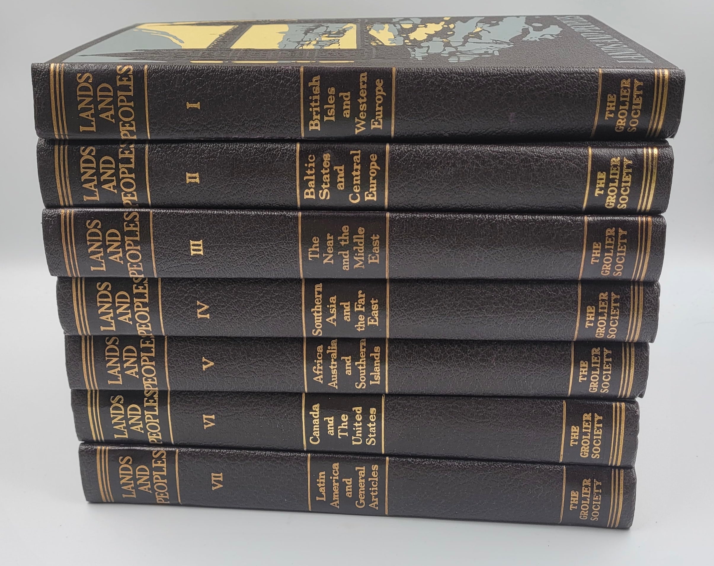 Lands and Peoples: The World in Color – 7 Volume Set – Grolier Society, Mid-Century Illustrated Geography