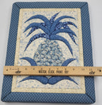 Vintage Quilted Pineapple Wall Hanging – Blue & Cream Patchwork Textile Art