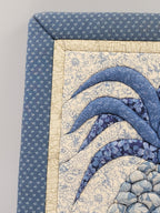 Vintage Quilted Pineapple Wall Hanging – Blue & Cream Patchwork Textile Art