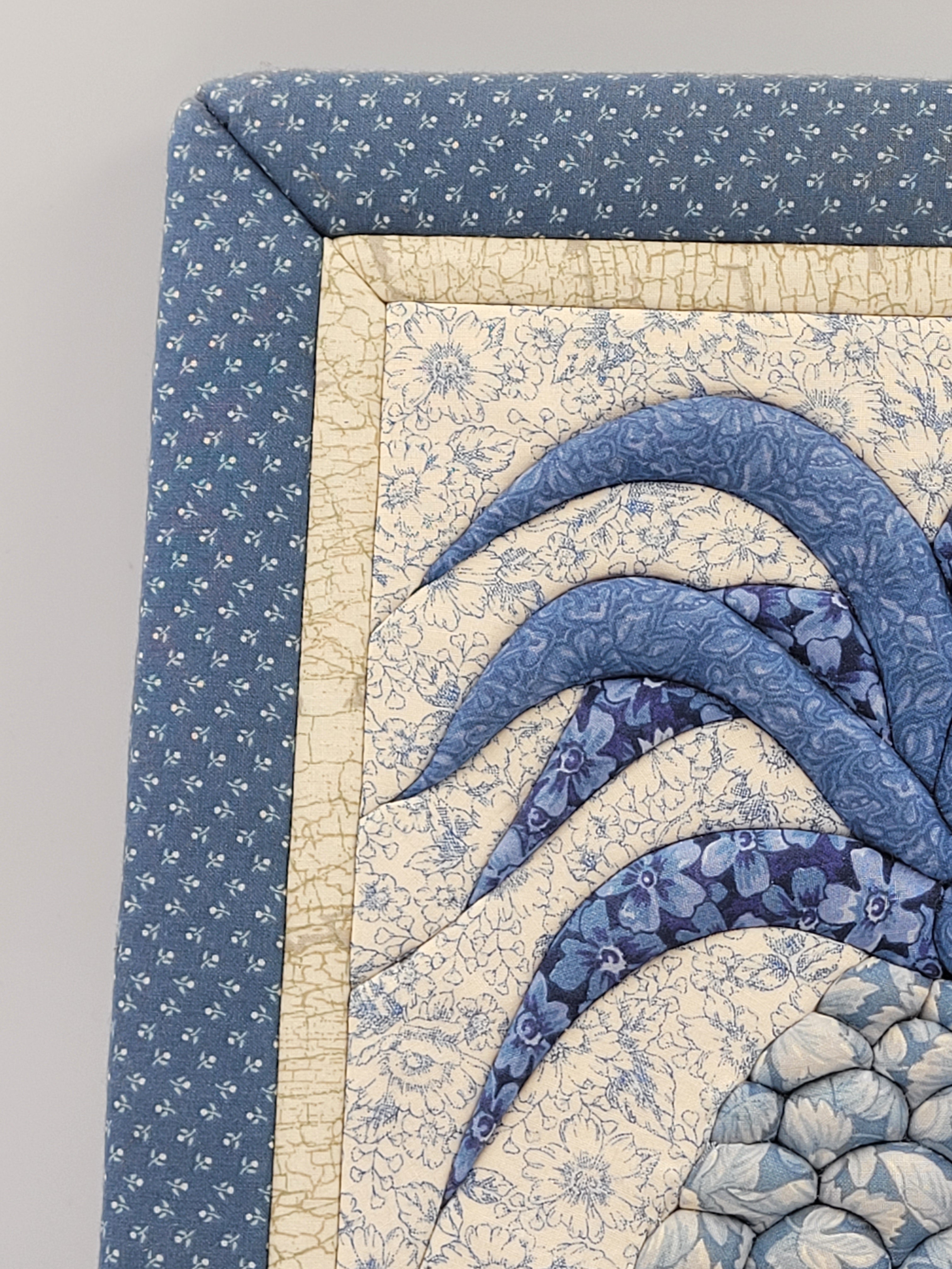 Vintage Quilted Pineapple Wall Hanging – Blue & Cream Patchwork Textile Art