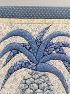 Vintage Quilted Pineapple Wall Hanging – Blue & Cream Patchwork Textile Art