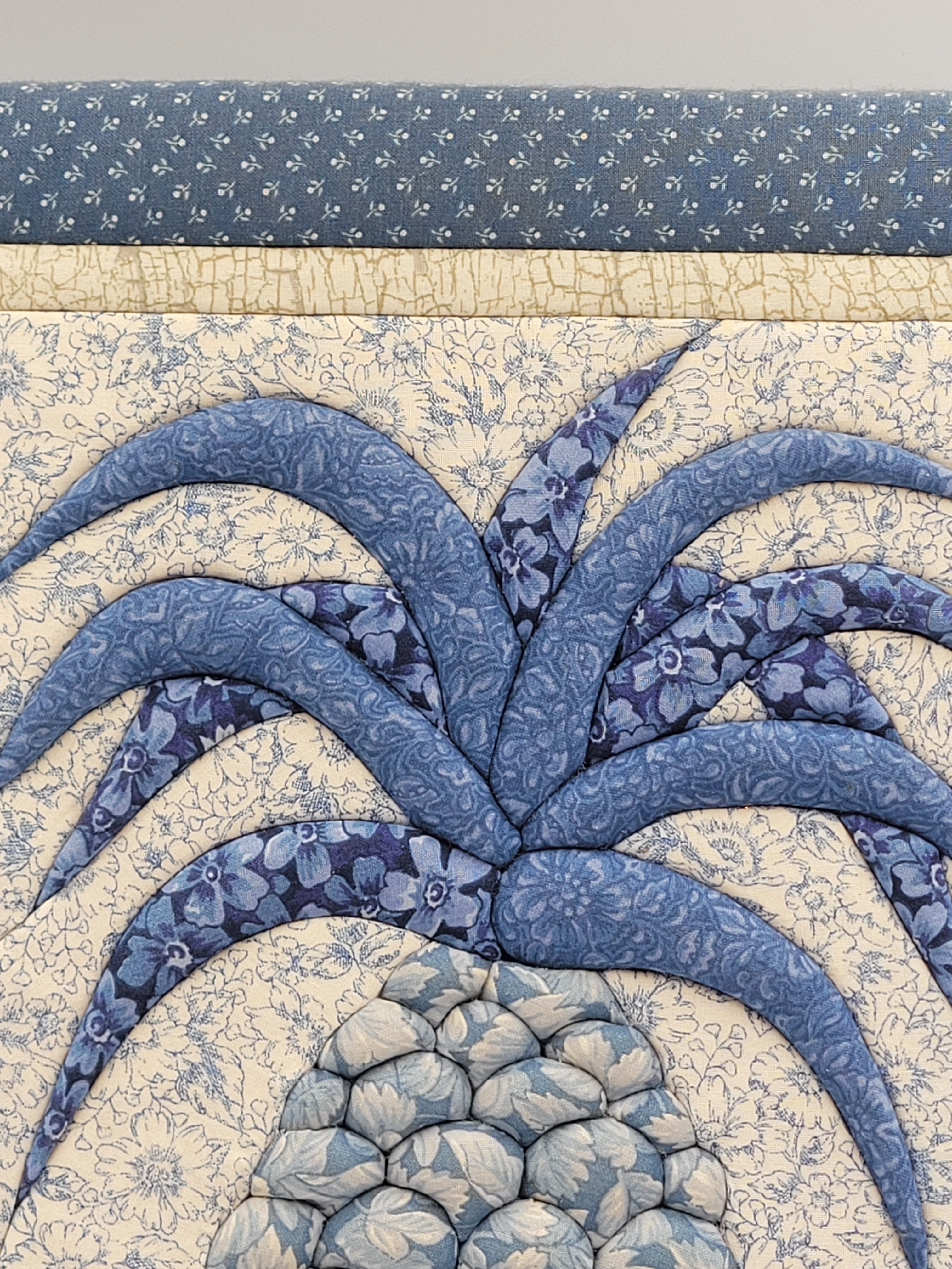 Vintage Quilted Pineapple Wall Hanging – Blue & Cream Patchwork Textile Art