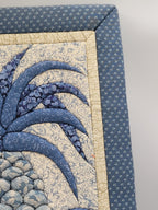 Vintage Quilted Pineapple Wall Hanging – Blue & Cream Patchwork Textile Art