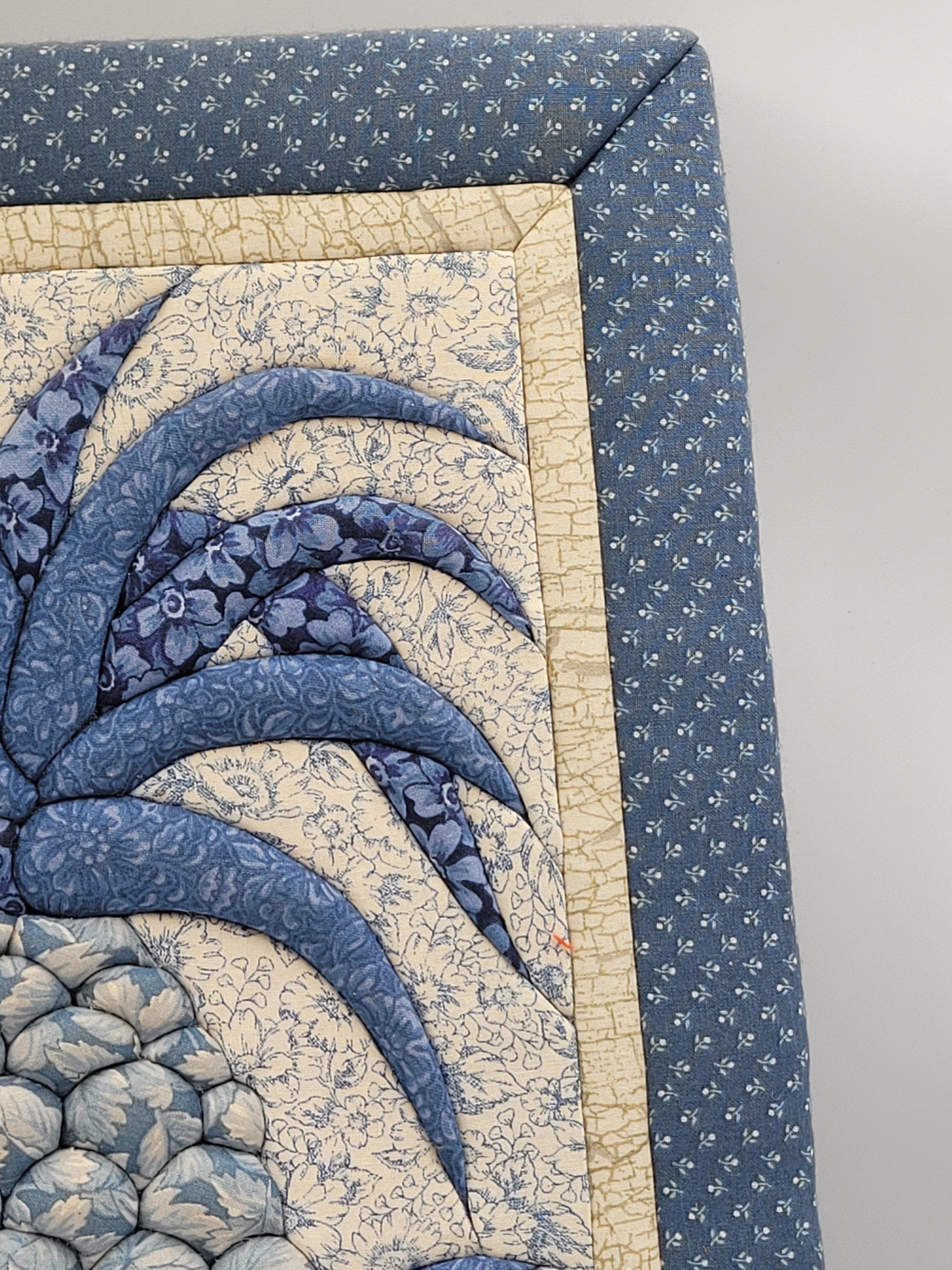 Vintage Quilted Pineapple Wall Hanging – Blue & Cream Patchwork Textile Art
