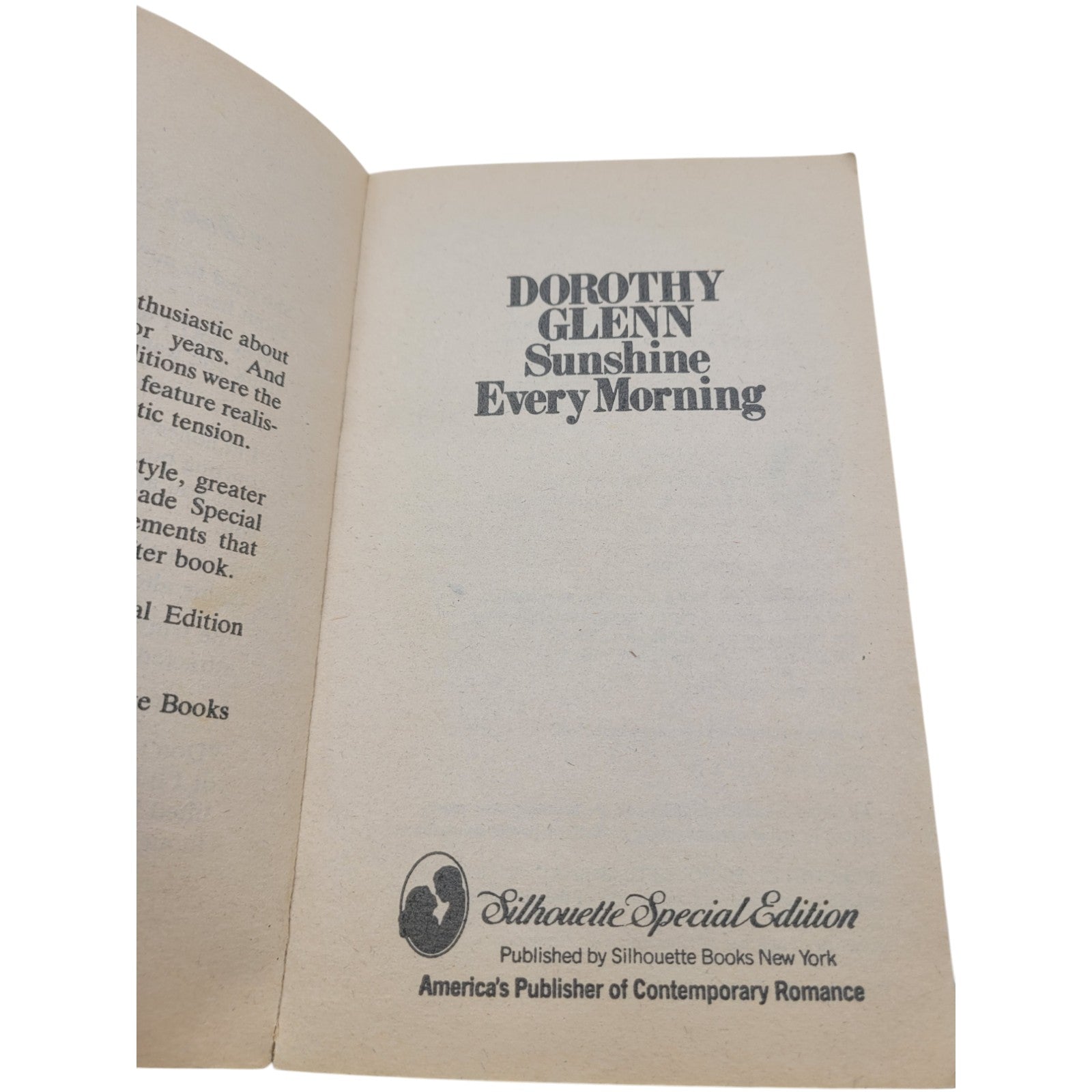 Sunshine Every Morning – Vintage Paperback by Dorothy Glenn (1985 Silhouette)