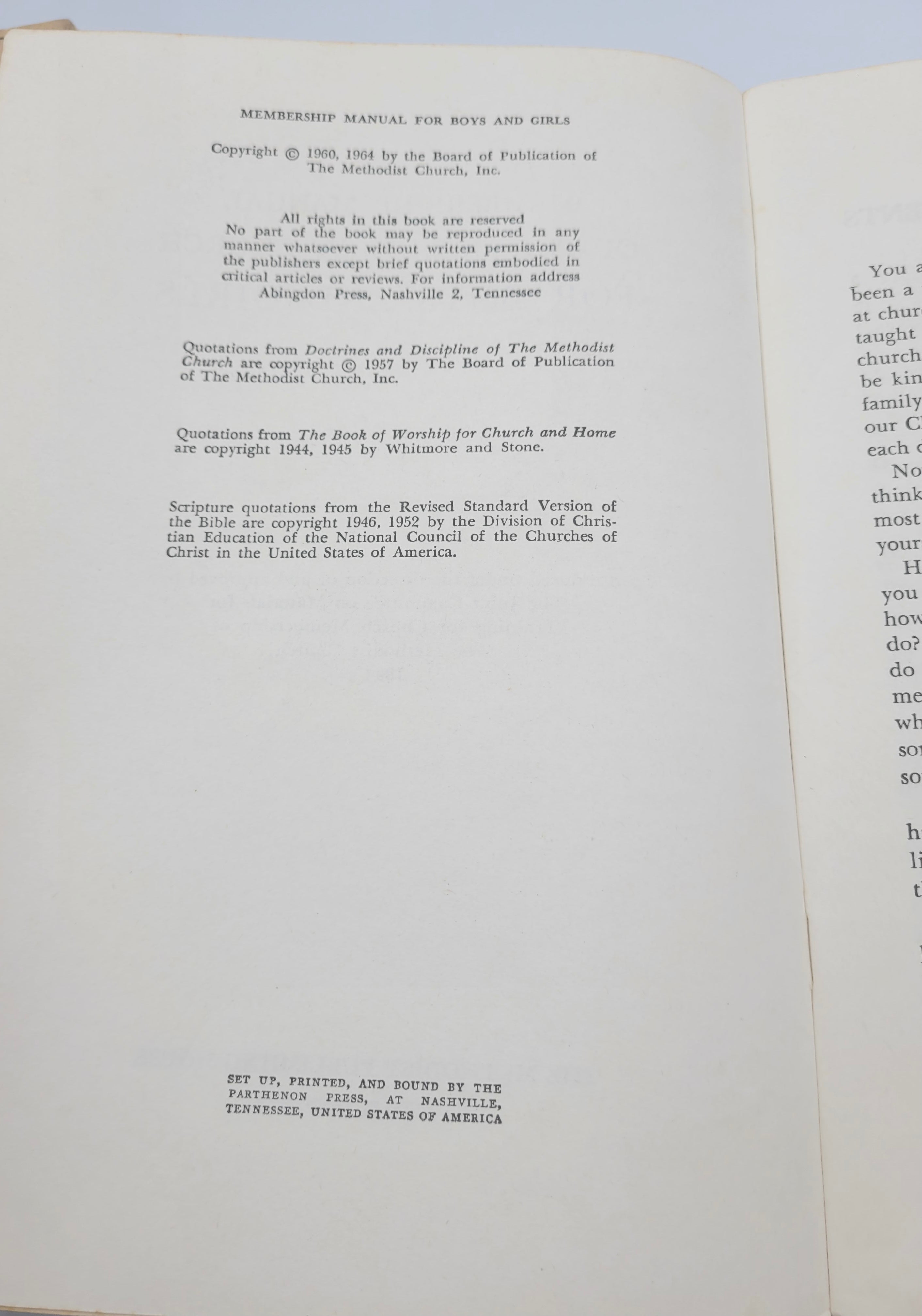 1964 Membership Manual of the Methodist Church for Boys and Girls