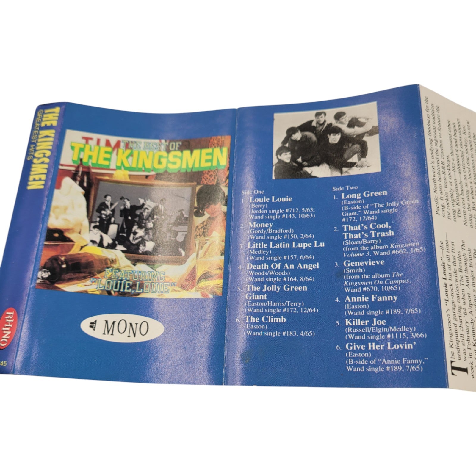 The Best of The Kingsmen Cassette Tape – 1991 Rhino Records – Louie Louie