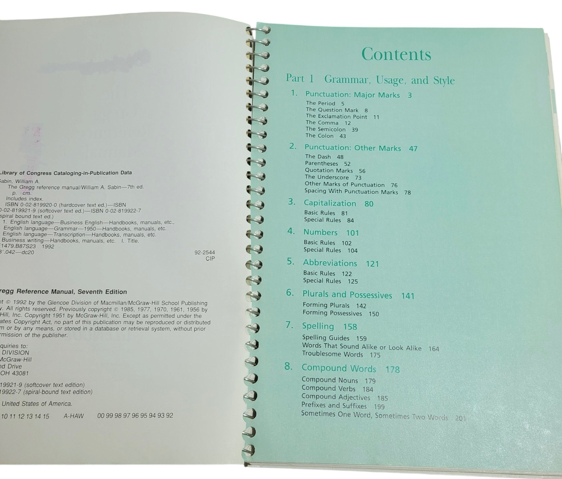 The Gregg Reference Manual – Seventh Edition by William A. Sabin (1985, Spiral-bound)