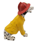 Vintage Dalmatian Firefighter Figurine – Collectible Dog in Red Helmet & Yellow Jacket – Firehouse Decor
