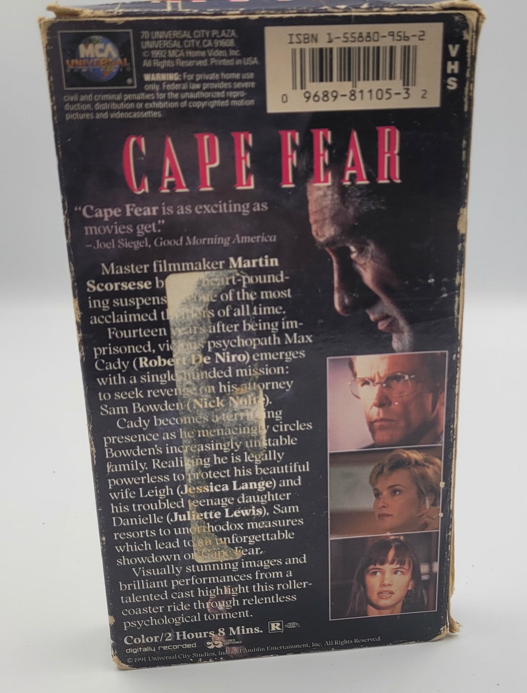 Cape Fear VHS 1992 Former Rental Robert De Niro Thriller Movie Tape
