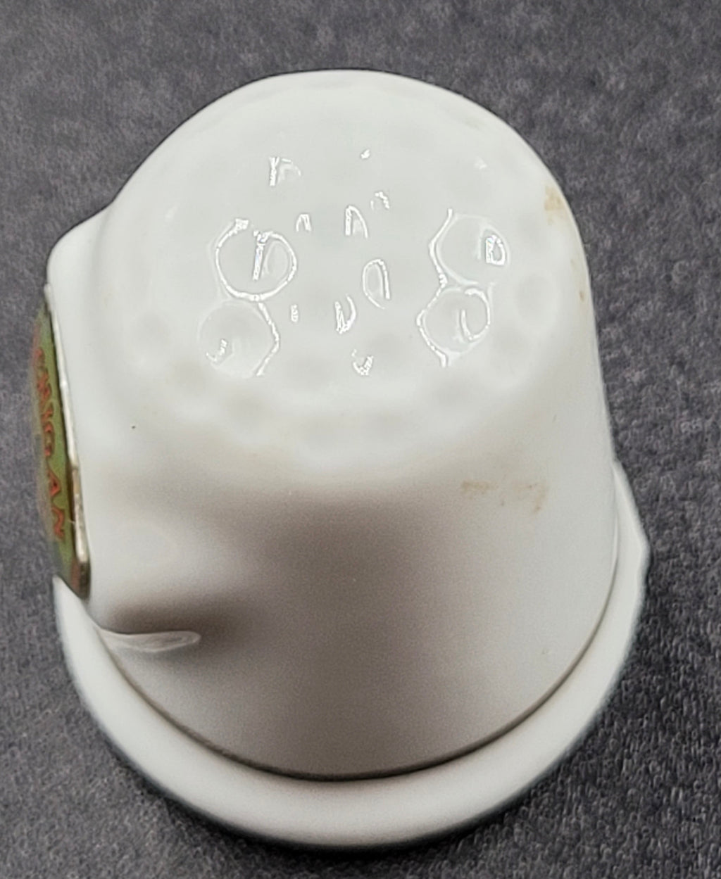 Vintage Michigan Porcelain Souvenir Thimble – Deer & Trees Emblem with Gold Trim