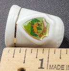 Vintage Michigan Porcelain Souvenir Thimble – Deer & Trees Emblem with Gold Trim
