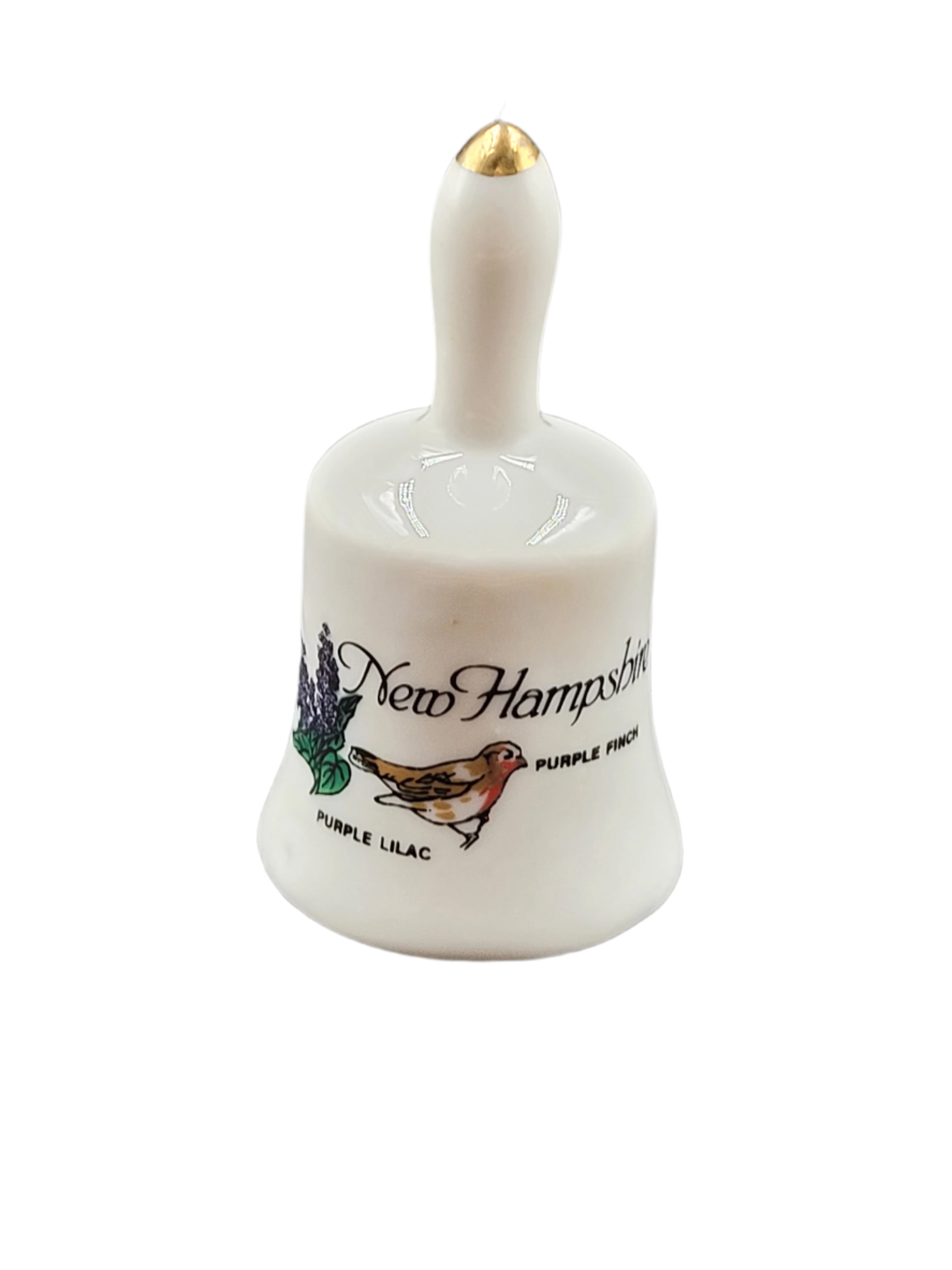 Miniature Vintage New Hampshire Souvenir Bell – Purple Lilac & Finch