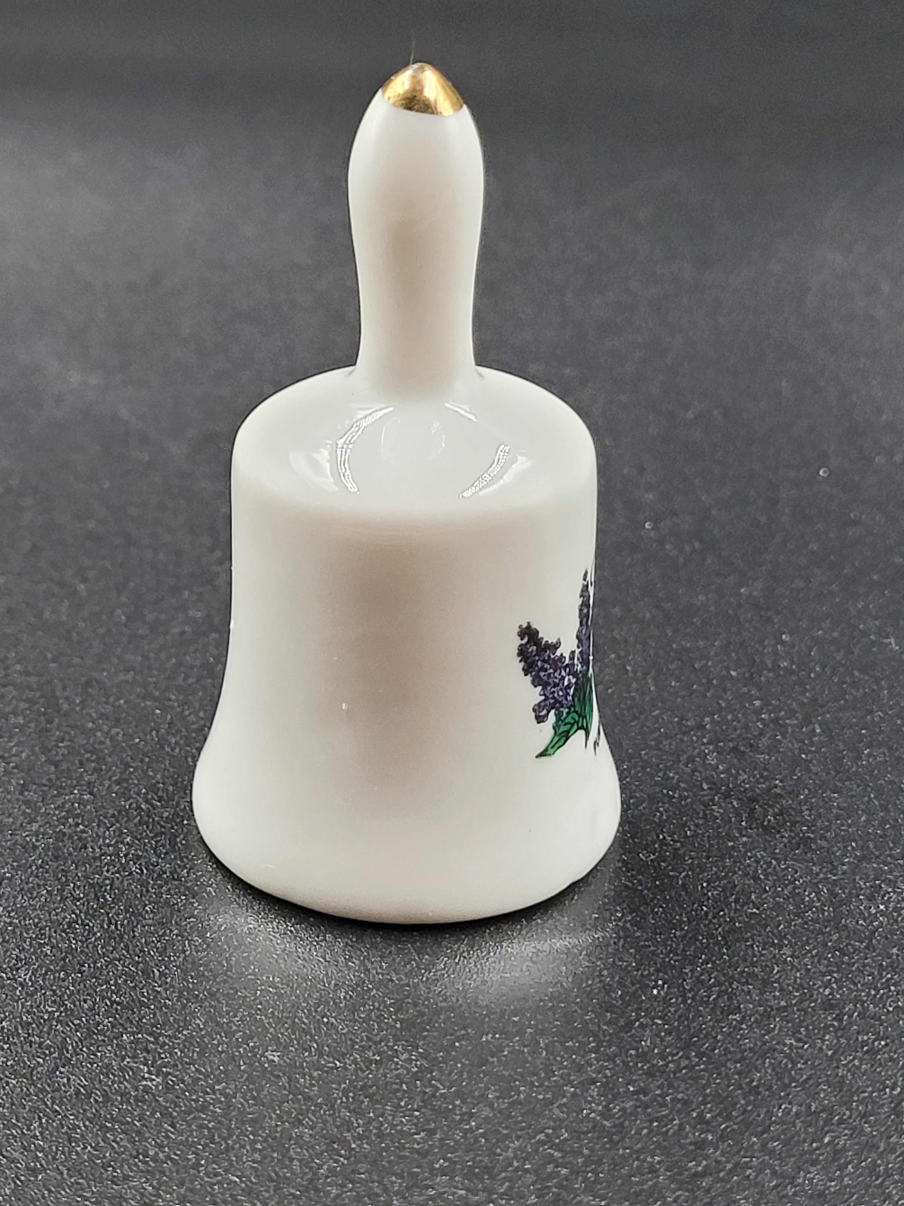 Miniature Vintage New Hampshire Souvenir Bell – Purple Lilac & Finch