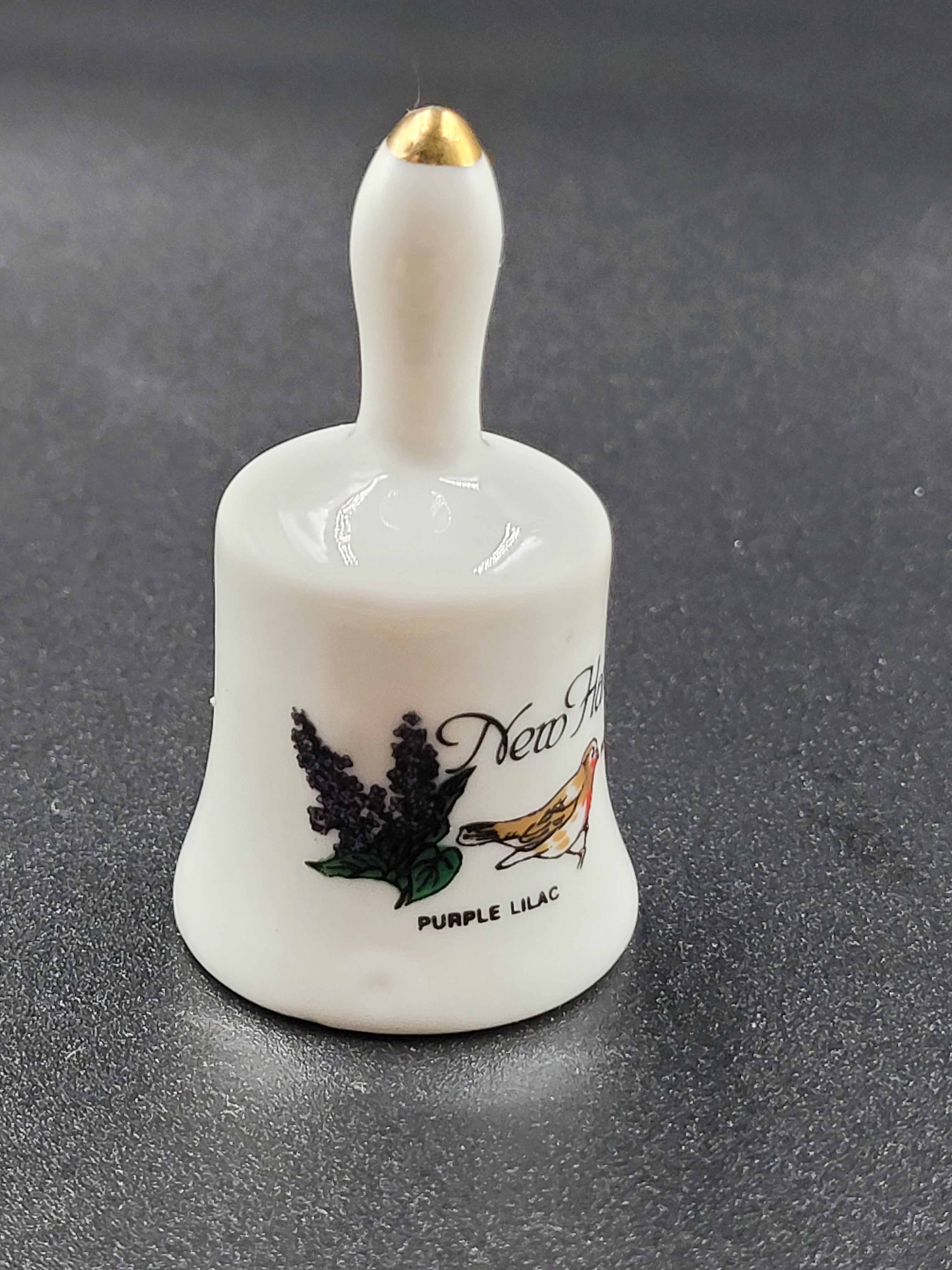 Miniature Vintage New Hampshire Souvenir Bell – Purple Lilac & Finch