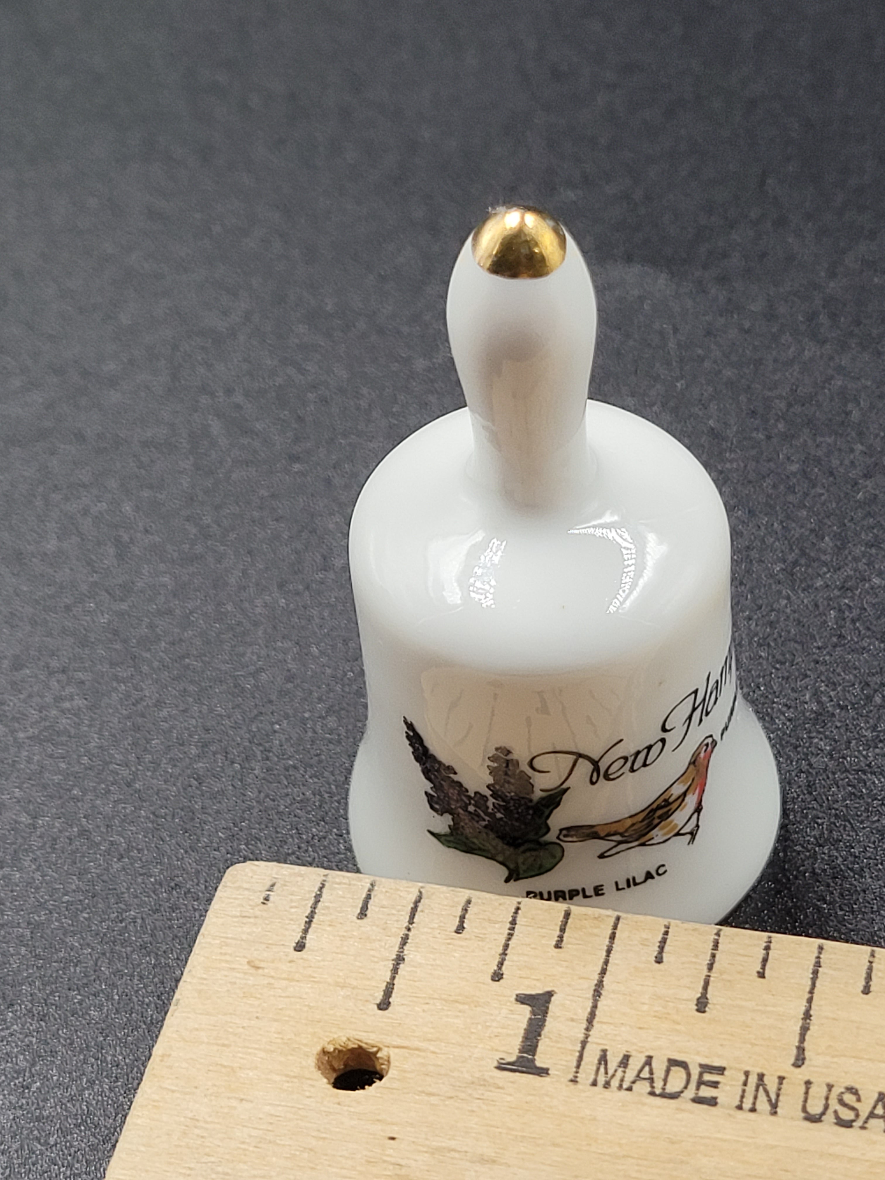 Miniature Vintage New Hampshire Souvenir Bell – Purple Lilac & Finch