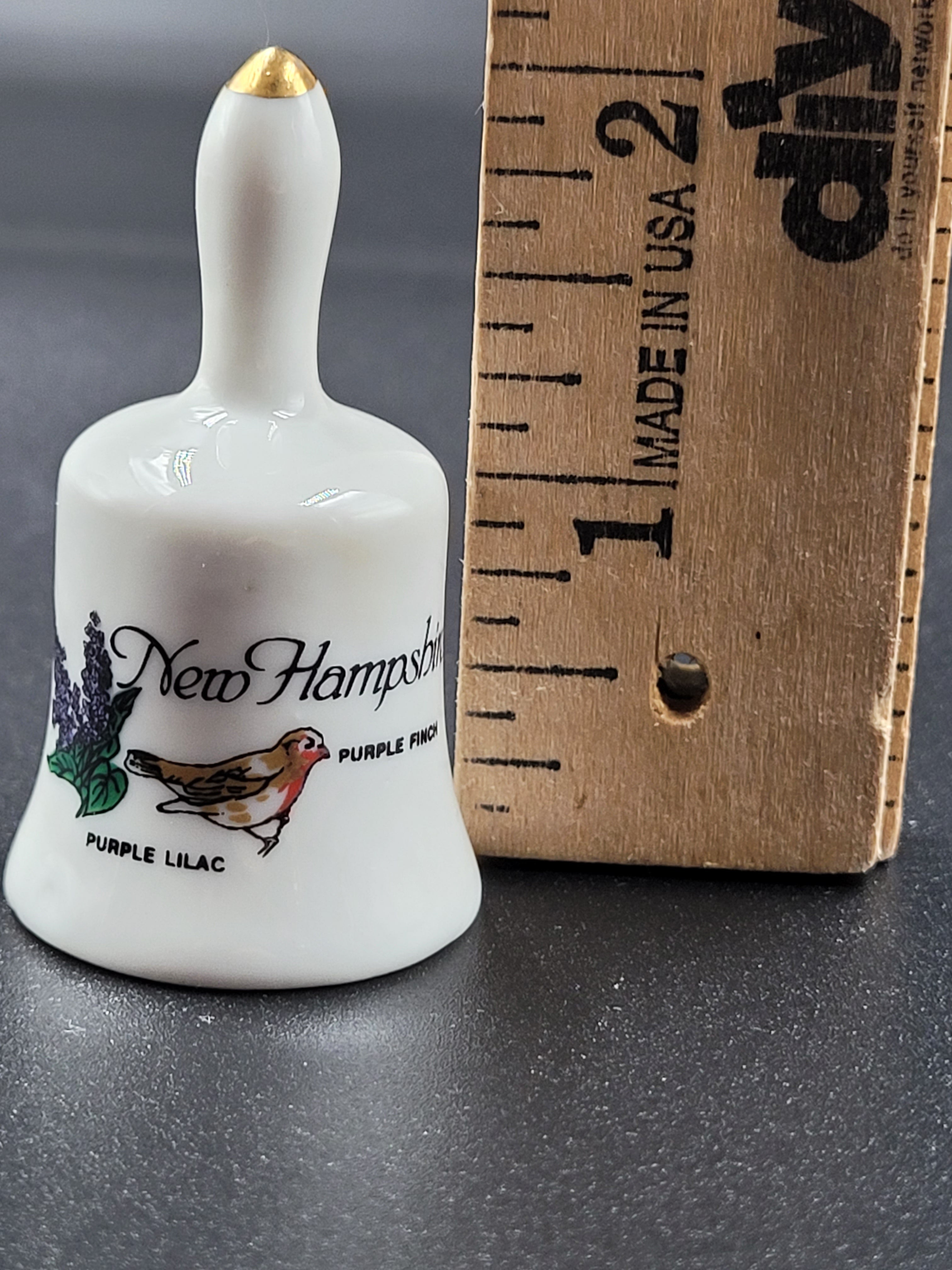Miniature Vintage New Hampshire Souvenir Bell – Purple Lilac & Finch