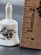 Miniature Idaho Souvenir Bell – Mountain Bluebird – Vintage Ceramic with Gold Trim
