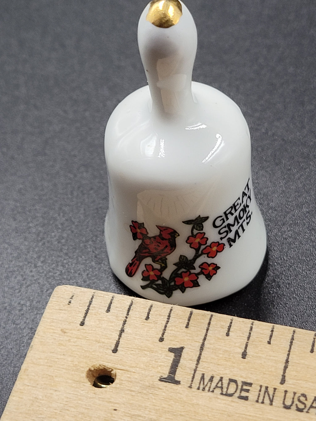 Vintage Great Smoky Mountains Souvenir Bell – Cardinal Bird with Gold Trim