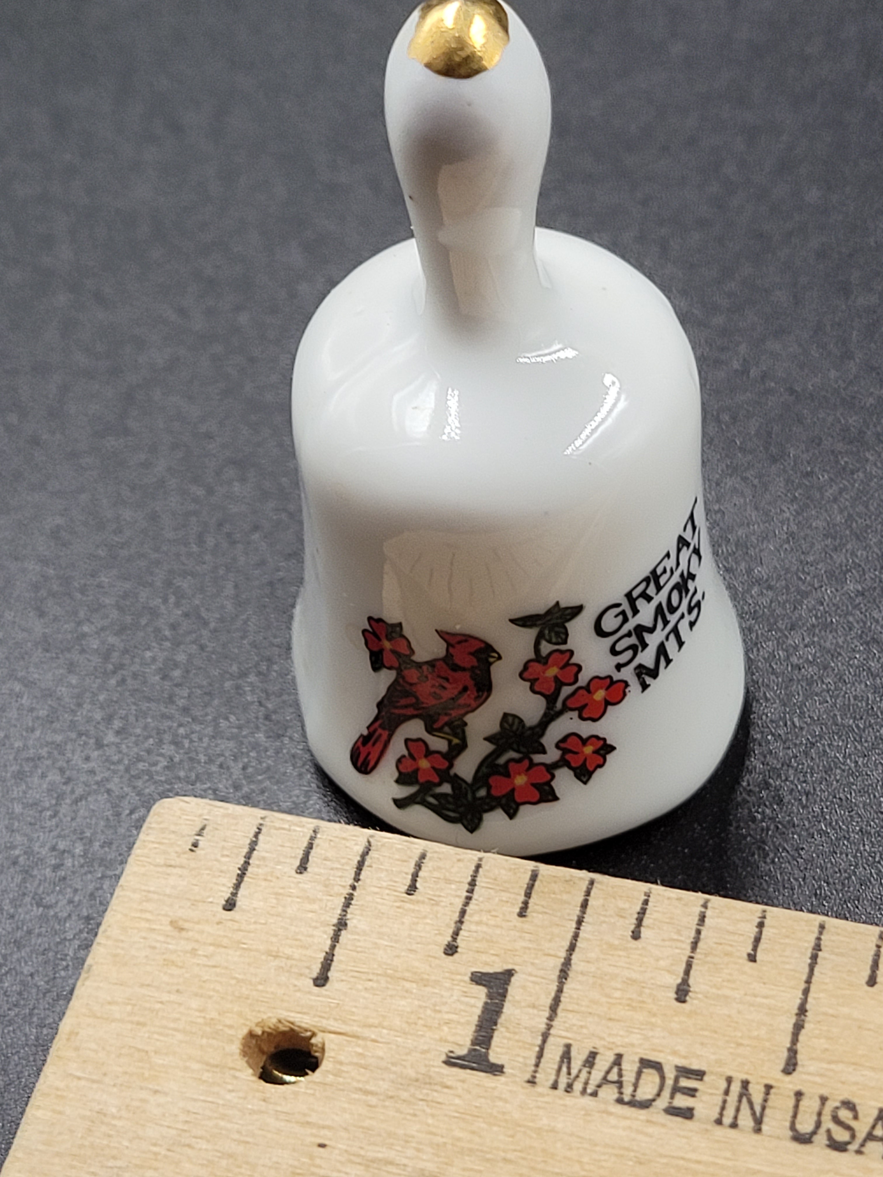 Vintage Great Smoky Mountains Souvenir Bell – Cardinal Bird with Gold Trim