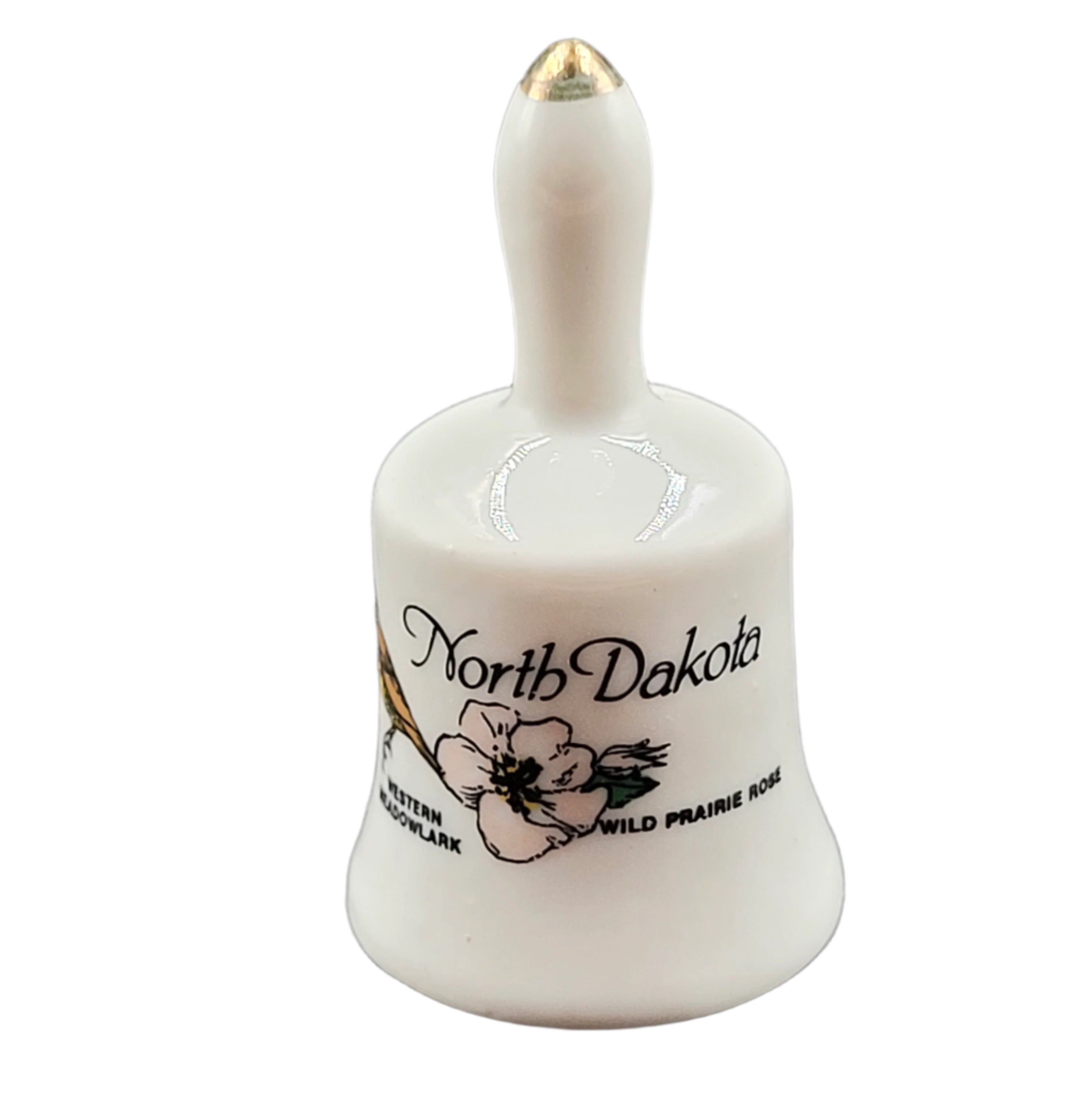 Miniature North Dakota Souvenir Bell – Western Meadowlark & Prairie Rose