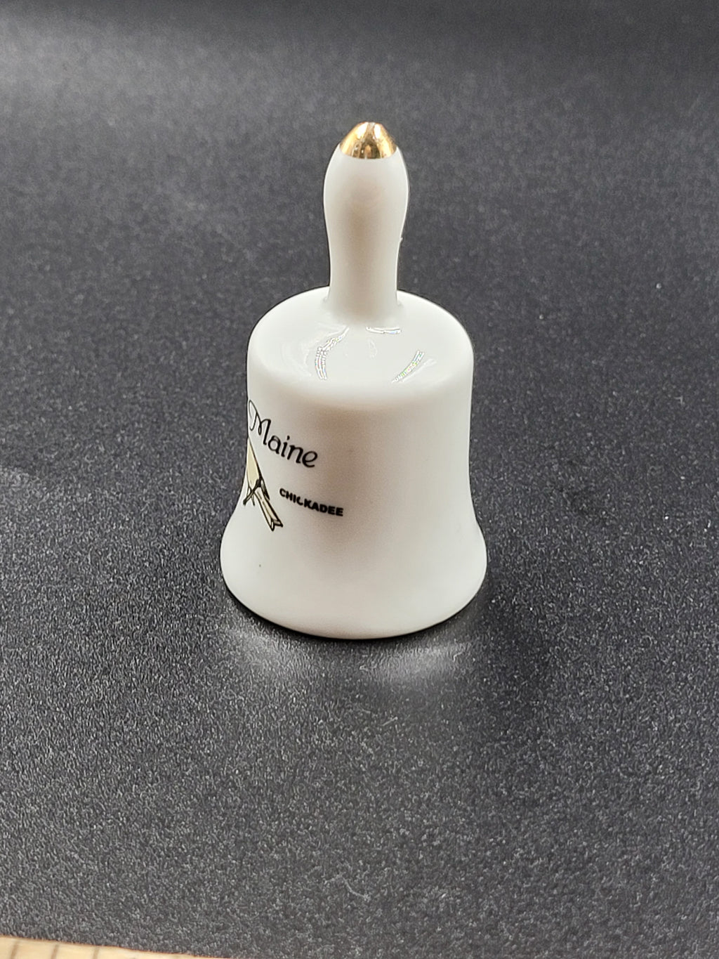 Miniature Vintage Maine Souvenir Bell – Chickadee & White Pine Cone Design
