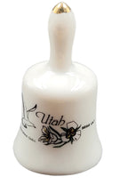 Miniature Utah Souvenir Bell – Sego Lily & California Gull – Vintage Ceramic
