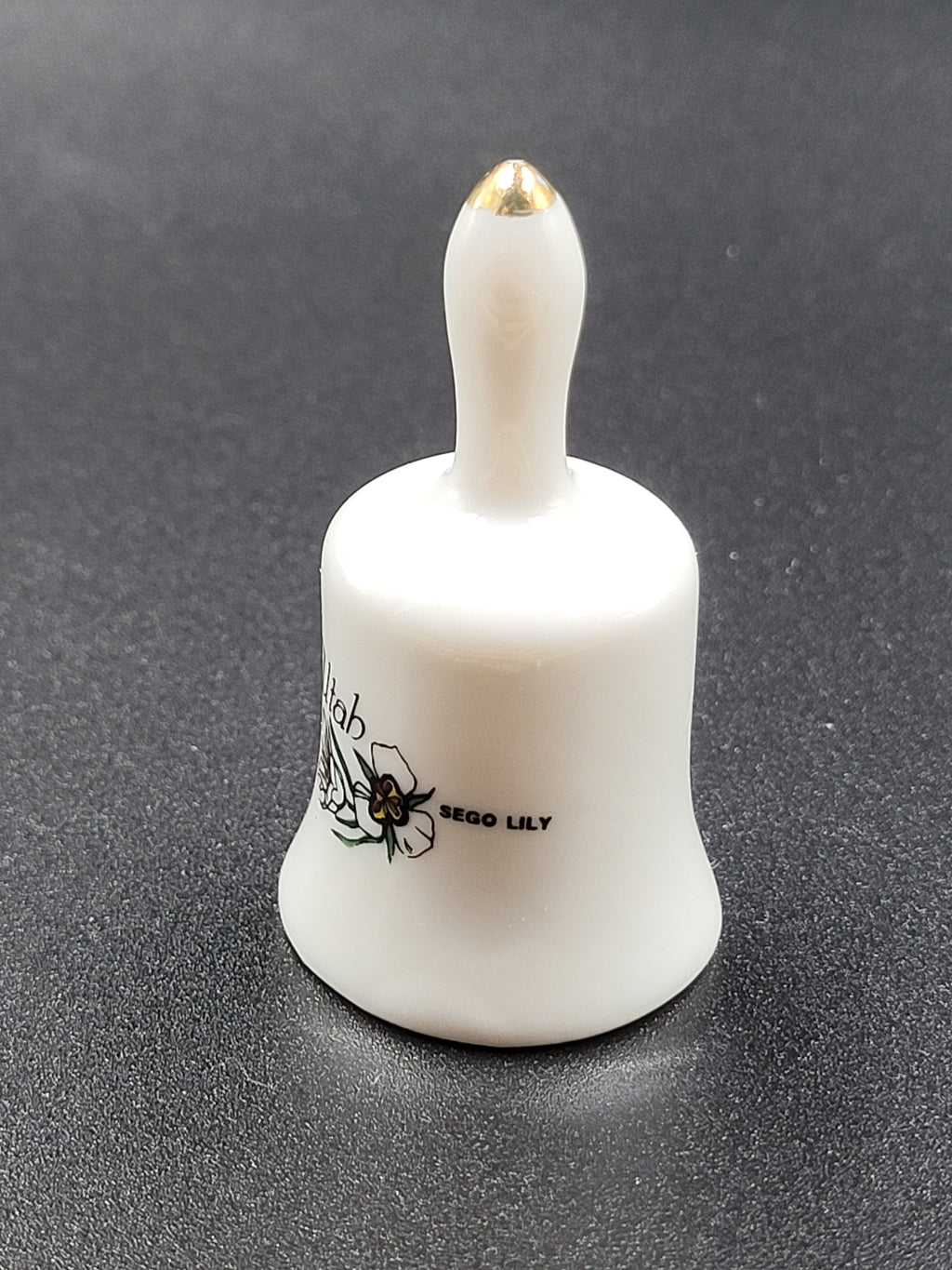 Miniature Utah Souvenir Bell – Sego Lily & California Gull – Vintage Ceramic