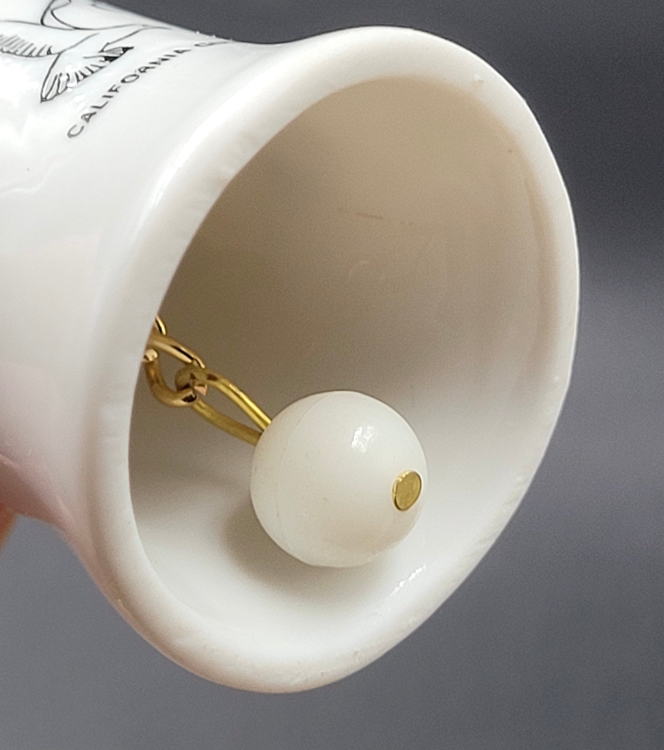 Miniature Utah Souvenir Bell – Sego Lily & California Gull – Vintage Ceramic