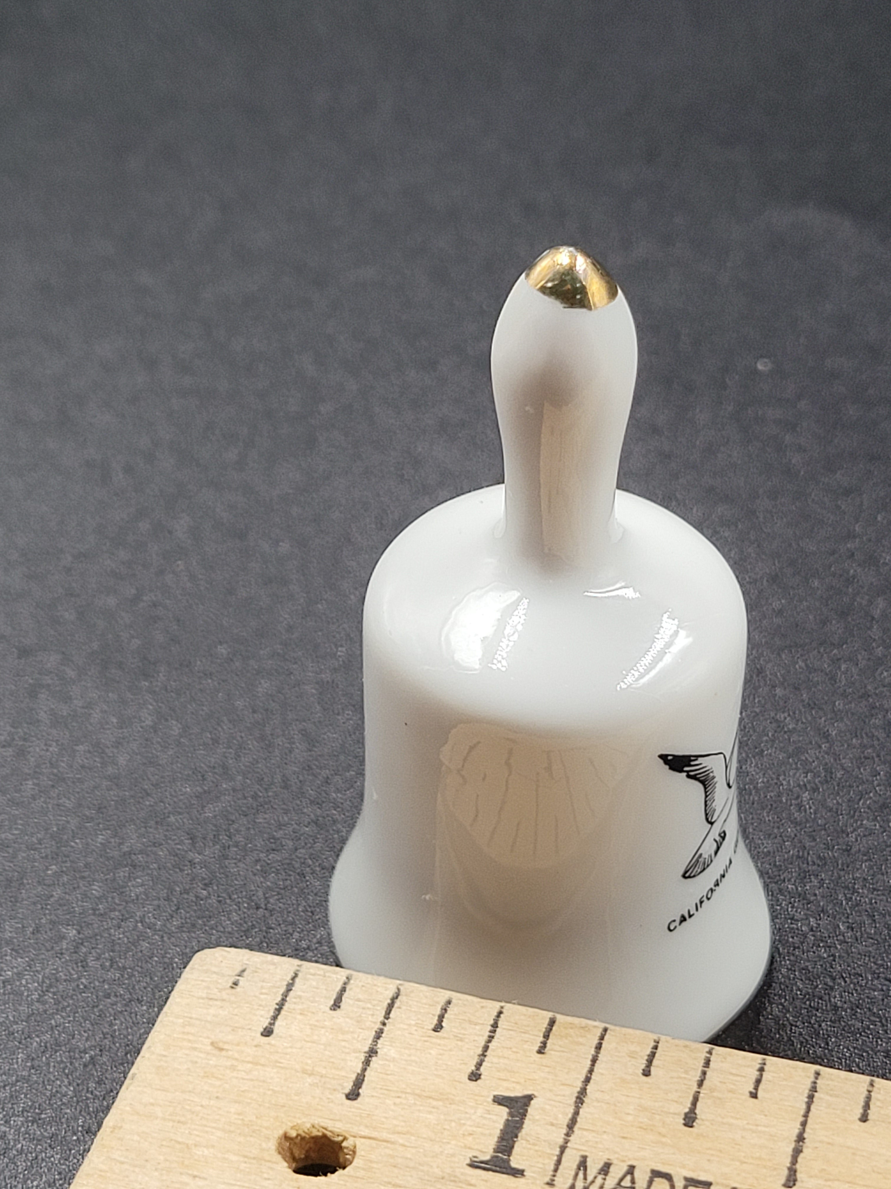 Miniature Utah Souvenir Bell – Sego Lily & California Gull – Vintage Ceramic