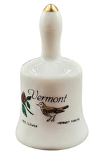 Miniature Vermont Souvenir Bell – Red Clover & Hermit Thrush – Vintage Ceramic