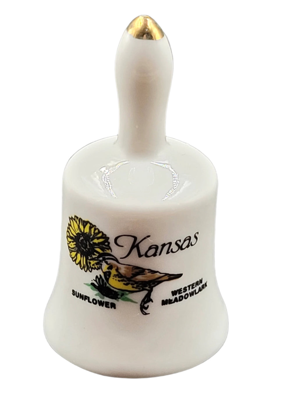 Miniature Kansas Souvenir Bell – Western Meadowlark & Sunflower