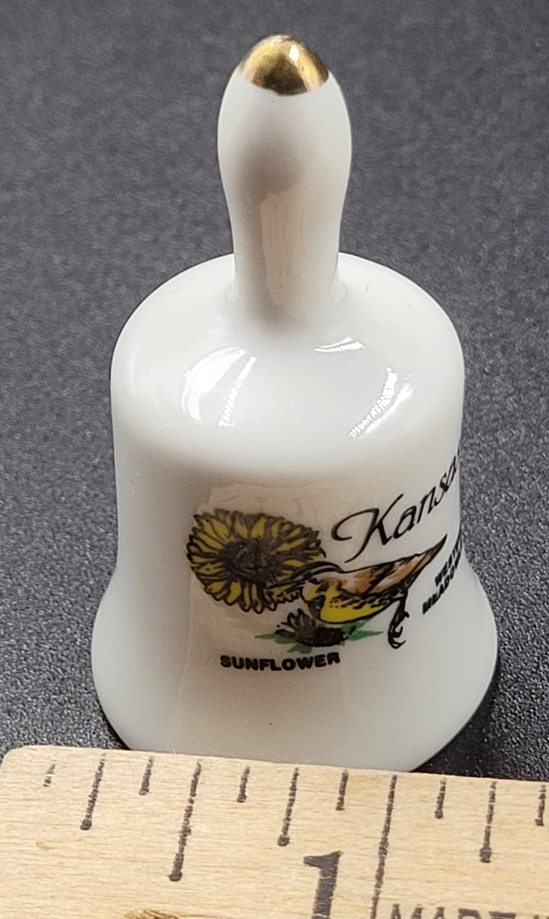 Miniature Kansas Souvenir Bell – Western Meadowlark & Sunflower