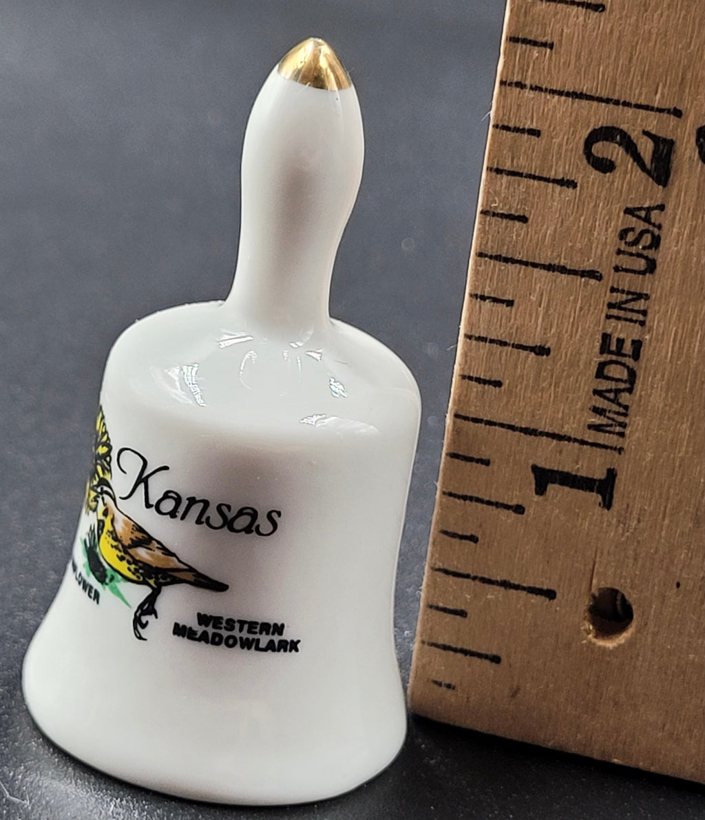 Miniature Kansas Souvenir Bell – Western Meadowlark & Sunflower