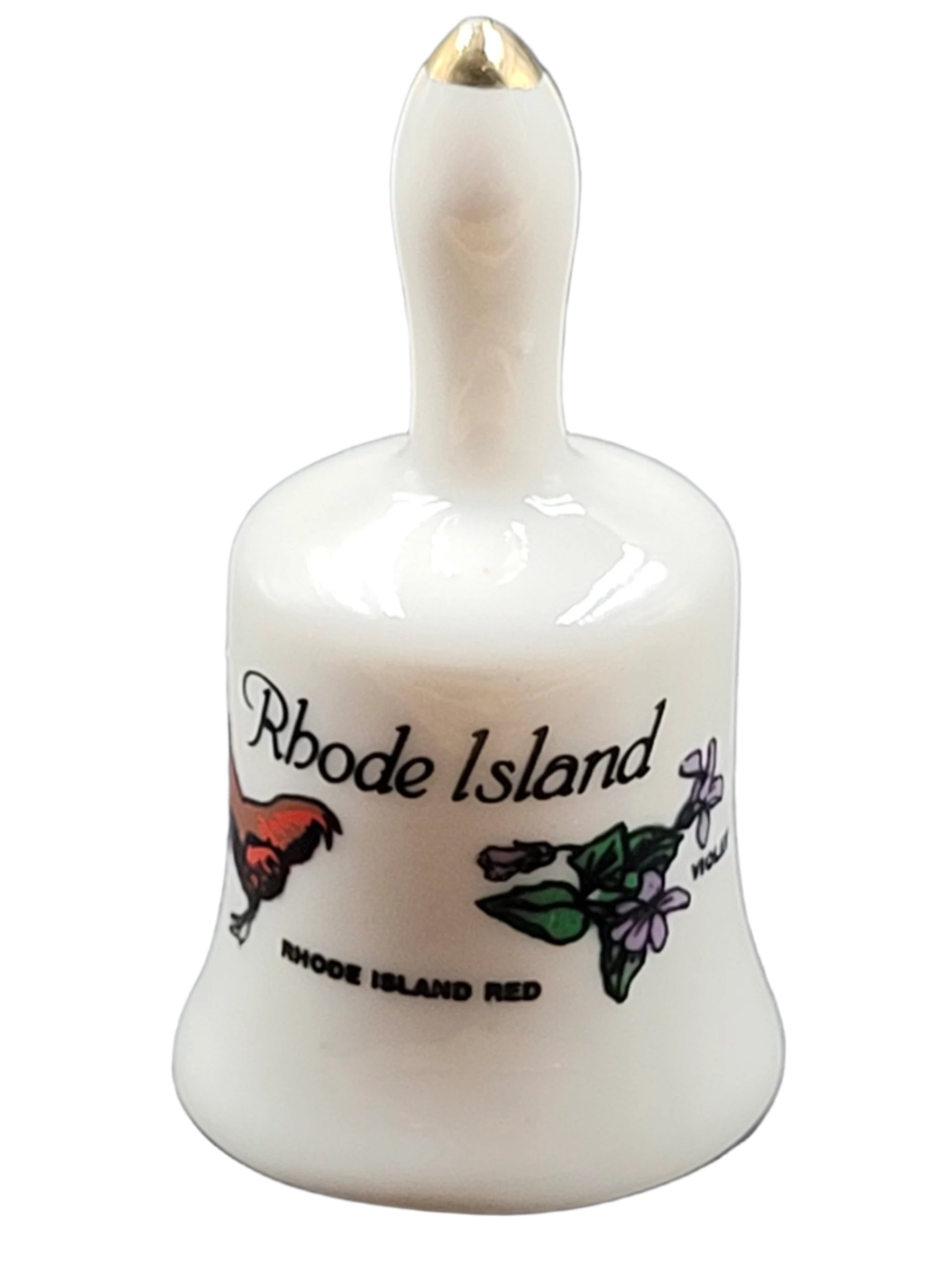 Miniature Rhode Island Red Ceramic Souvenir Bell – Vintage State Bird Collectible